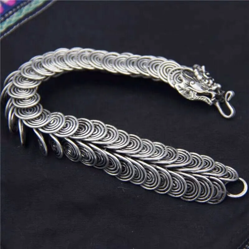 20mm Long Tibetan Silver Dragon Bracelet Unisex Bracelet Birthday Gift
