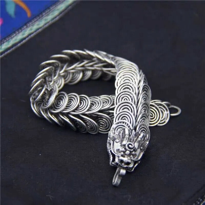 20mm Long Tibetan Silver Dragon Bracelet Unisex Bracelet Birthday Gift