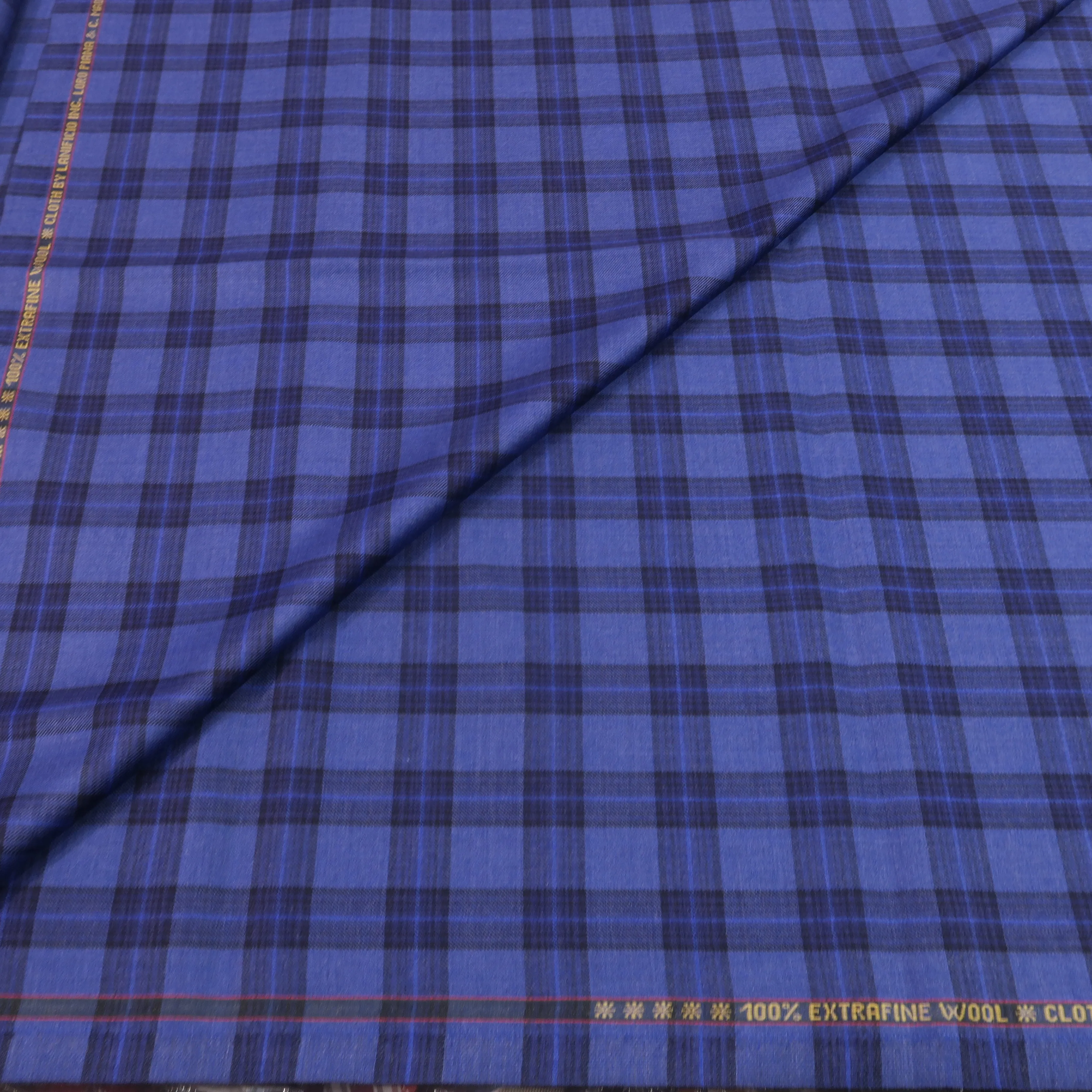 2.50 YDS Piece Kashmir Blue Prince Of Wales Blue Super 150's Extrafine Wool Loro Piana Fabric