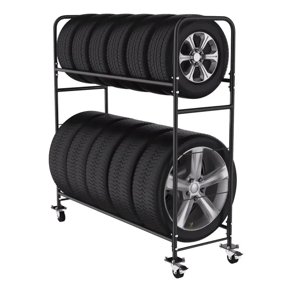 AA 12 Tires Two-Tier Tire Rack w/ Caster Wheels   Cover, Adj. Height