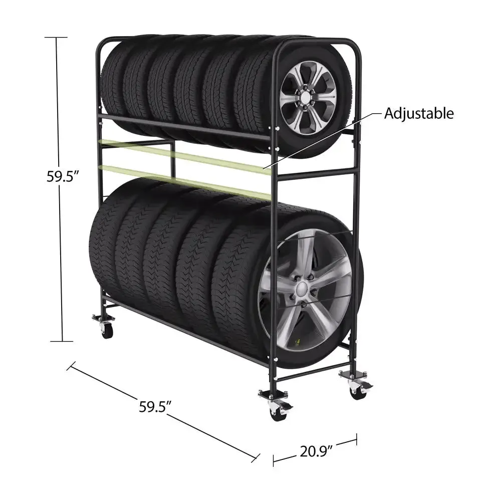 AA 12 Tires Two-Tier Tire Rack w/ Caster Wheels   Cover, Adj. Height
