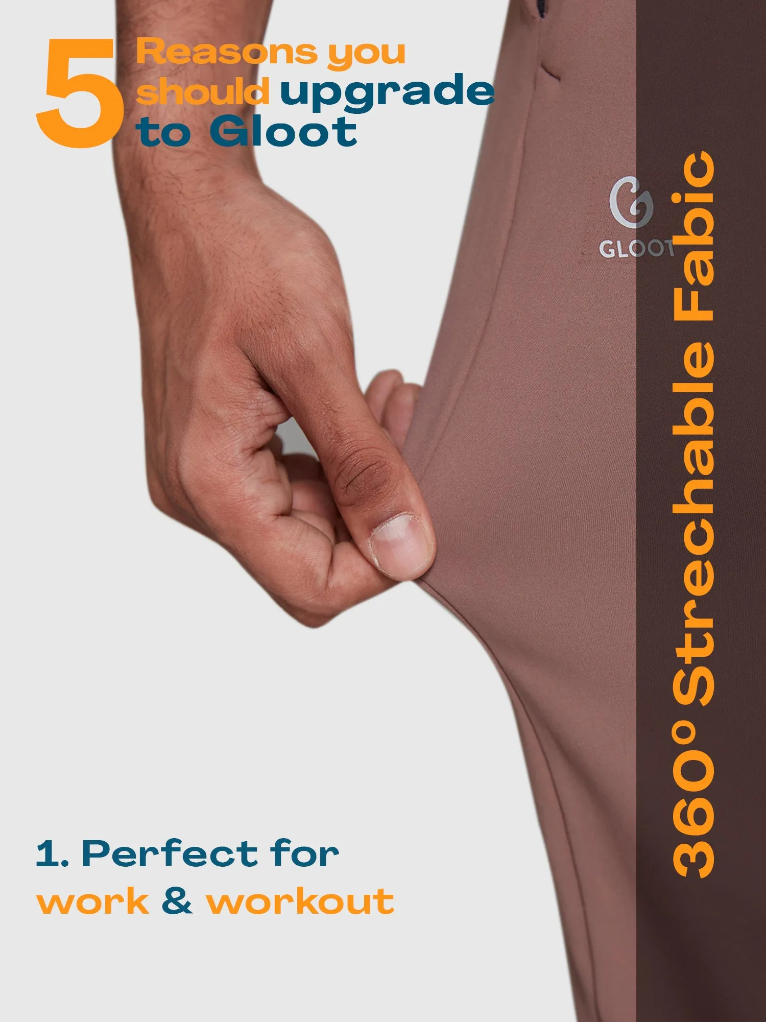Active Sports Pants 360° Stretch Slim Fit Dark Brown