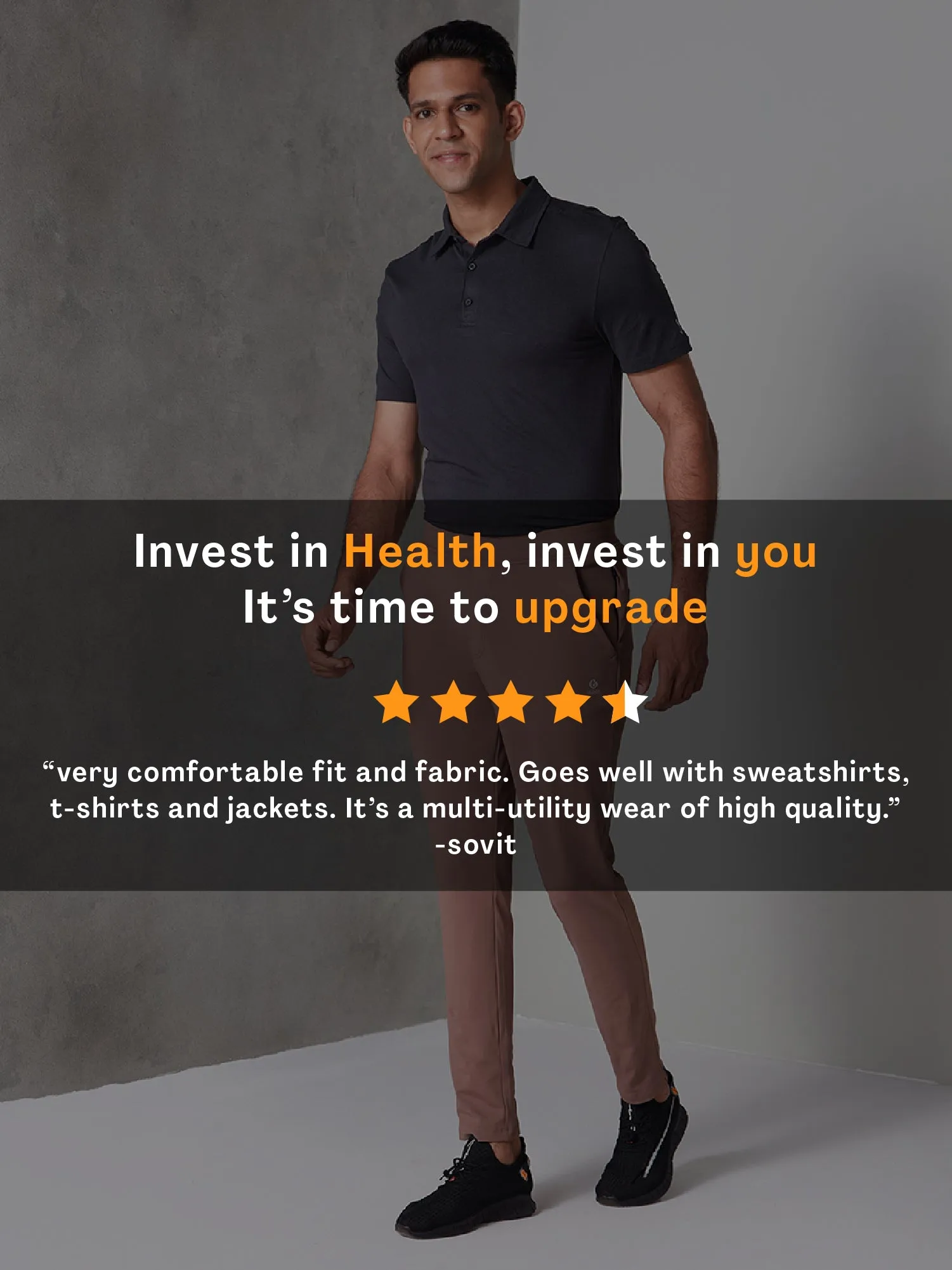 Active Sports Pants 360° Stretch Slim Fit Dark Brown