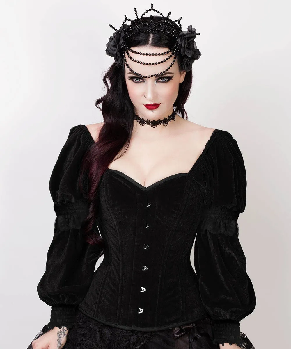 Agostina Gothic Overbust Custom Made Black Corset with Attached Sleeve