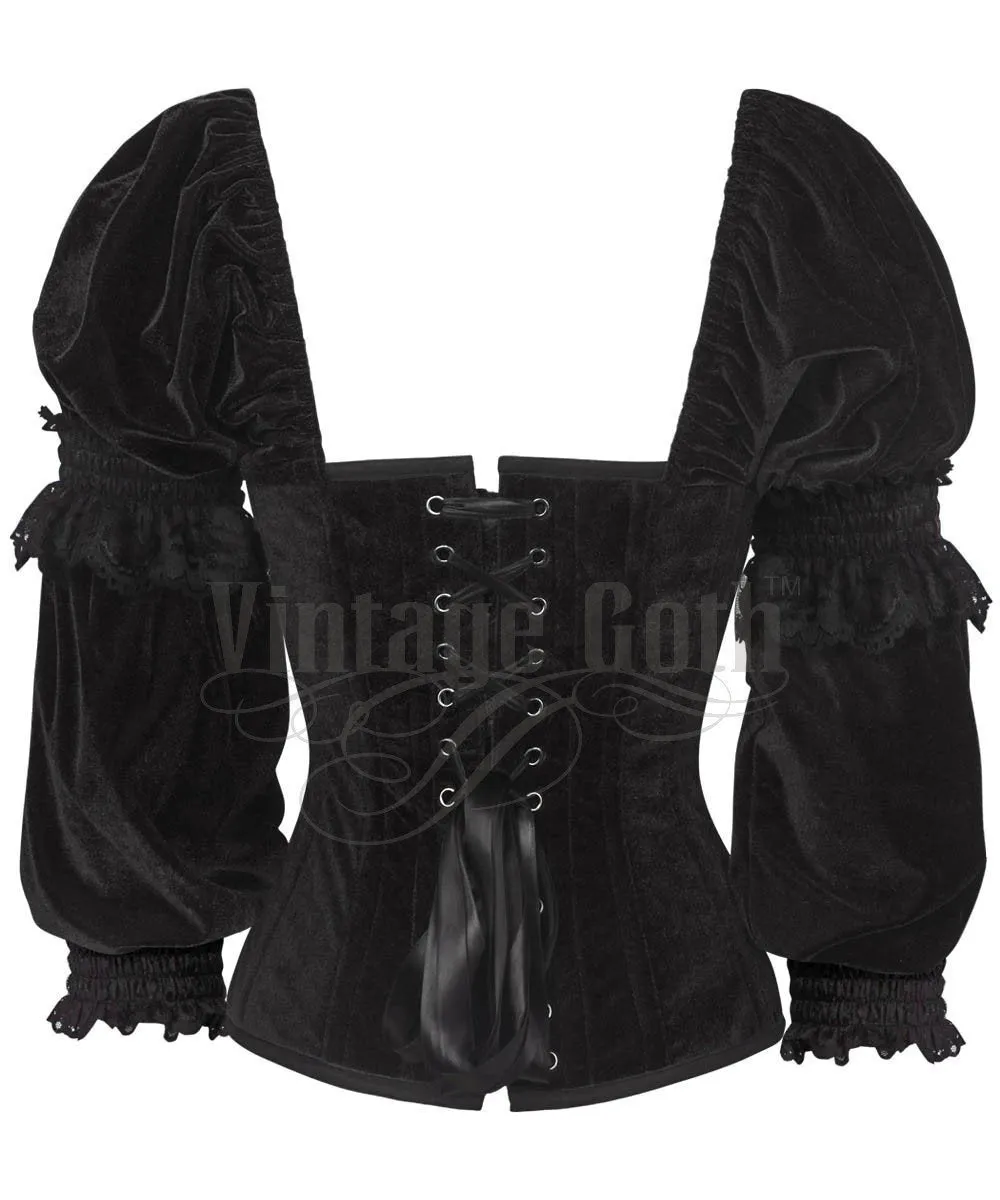 Agostina Gothic Overbust Custom Made Black Corset with Attached Sleeve