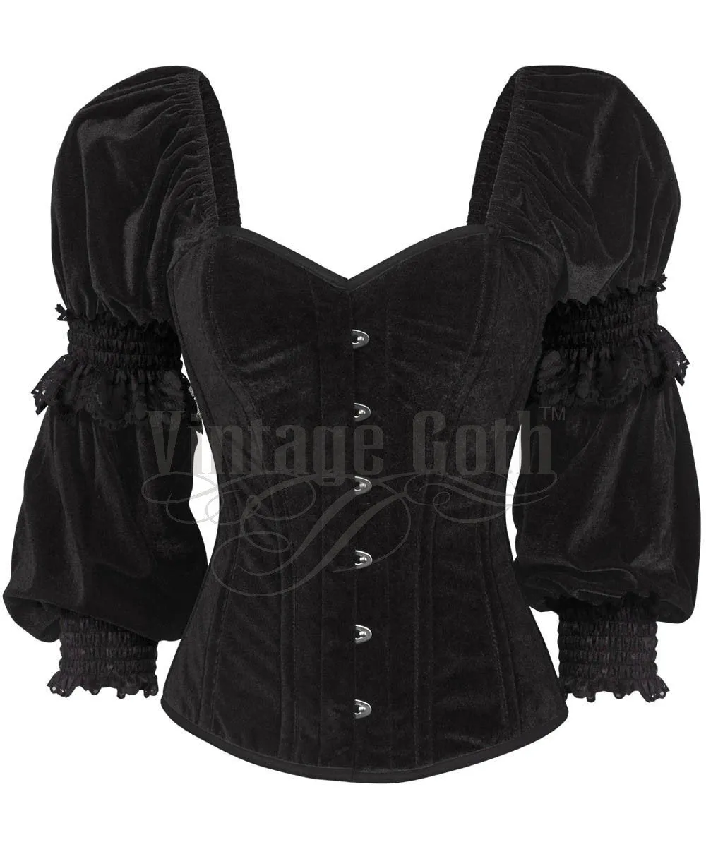 Agostina Gothic Overbust Custom Made Black Corset with Attached Sleeve