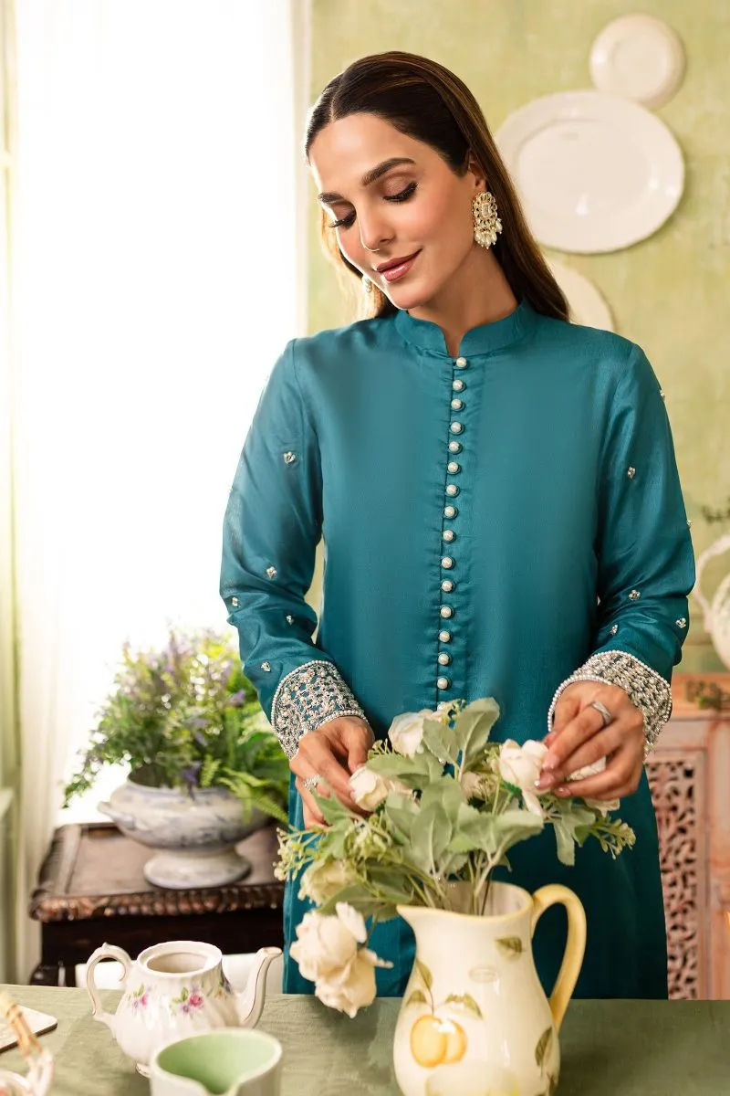 Allure by IH - MAHIRA - Teal - Medium Raw Silk & Chiffon - 3 Piece
