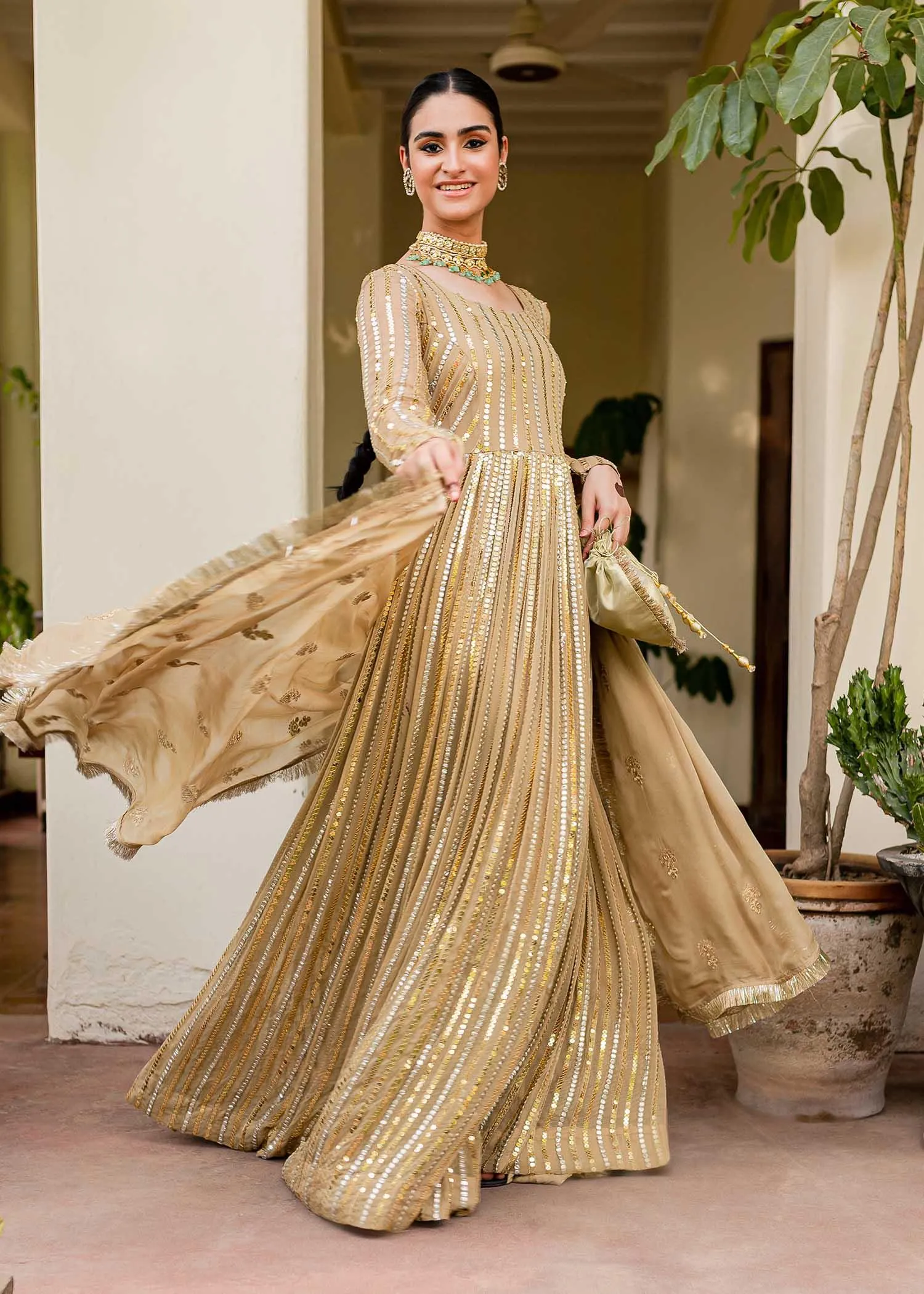Allure by Ih - ZAMAL - Chiffon & Silk - Golden - 4 Piece