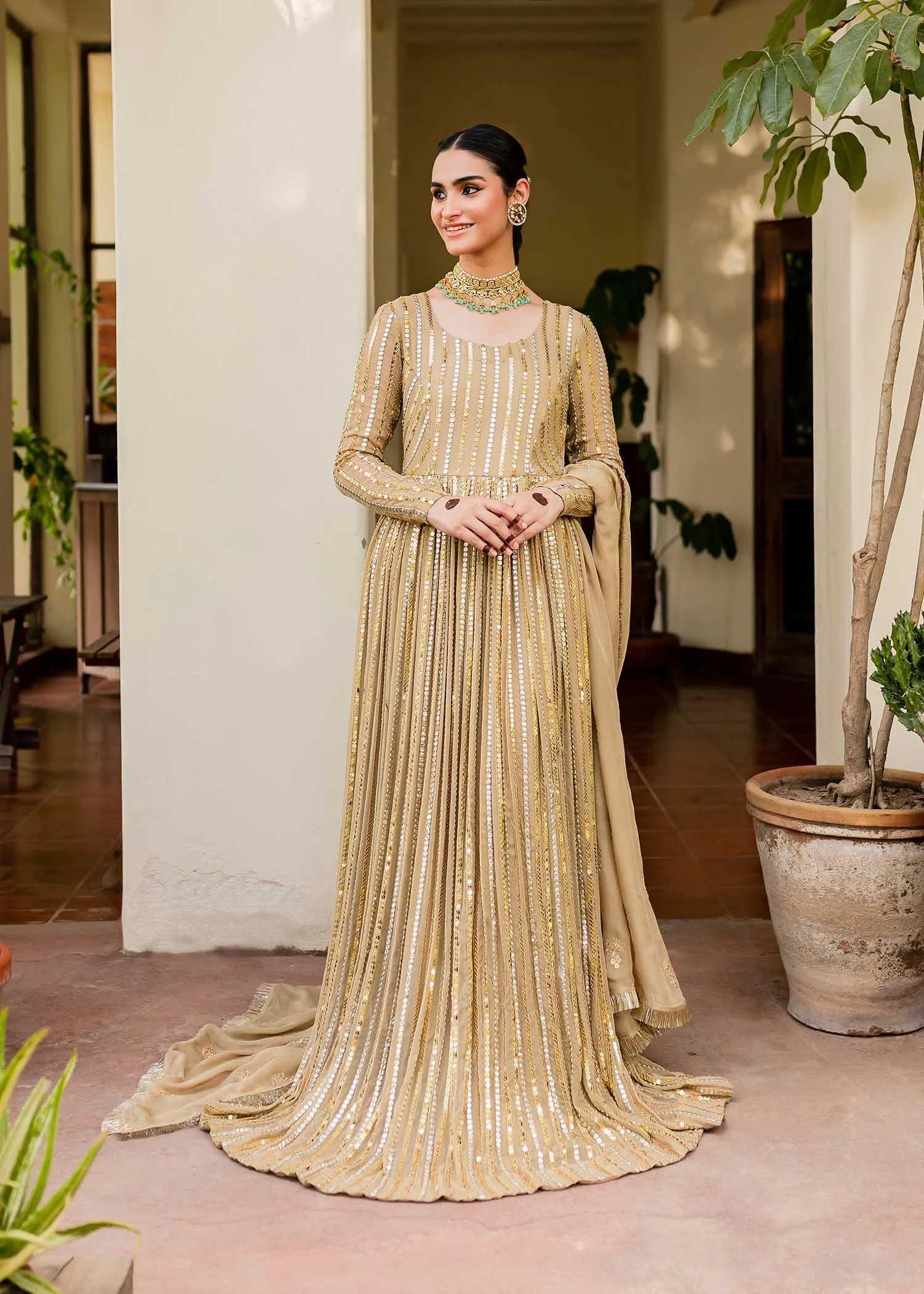 Allure by Ih - ZAMAL - Chiffon & Silk - Golden - 4 Piece