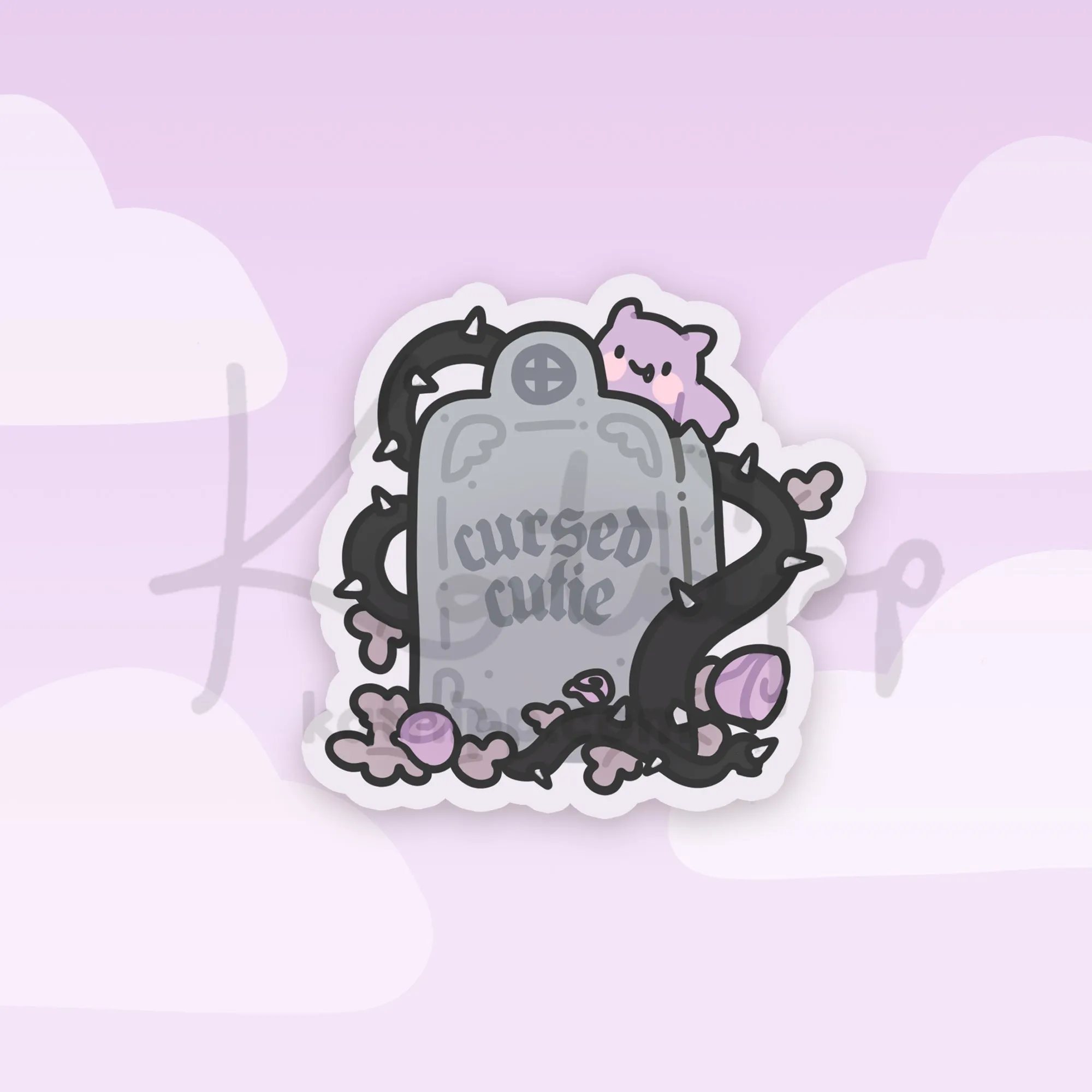Bartholomew the Bat Die-Cut Sticker | Cursed Cutie Headstone Quote | Spooky Cute Gothic Halloween Stationery