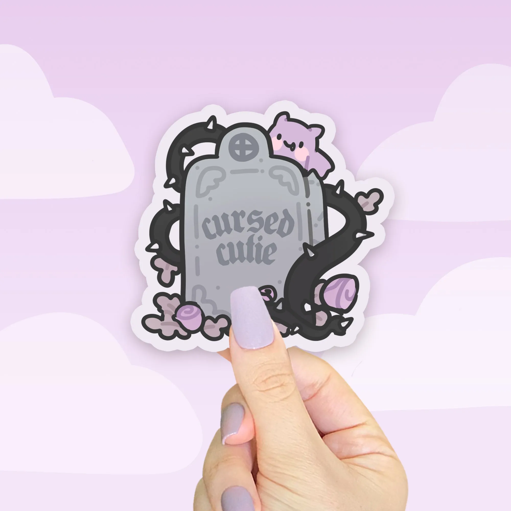 Bartholomew the Bat Die-Cut Sticker | Cursed Cutie Headstone Quote | Spooky Cute Gothic Halloween Stationery