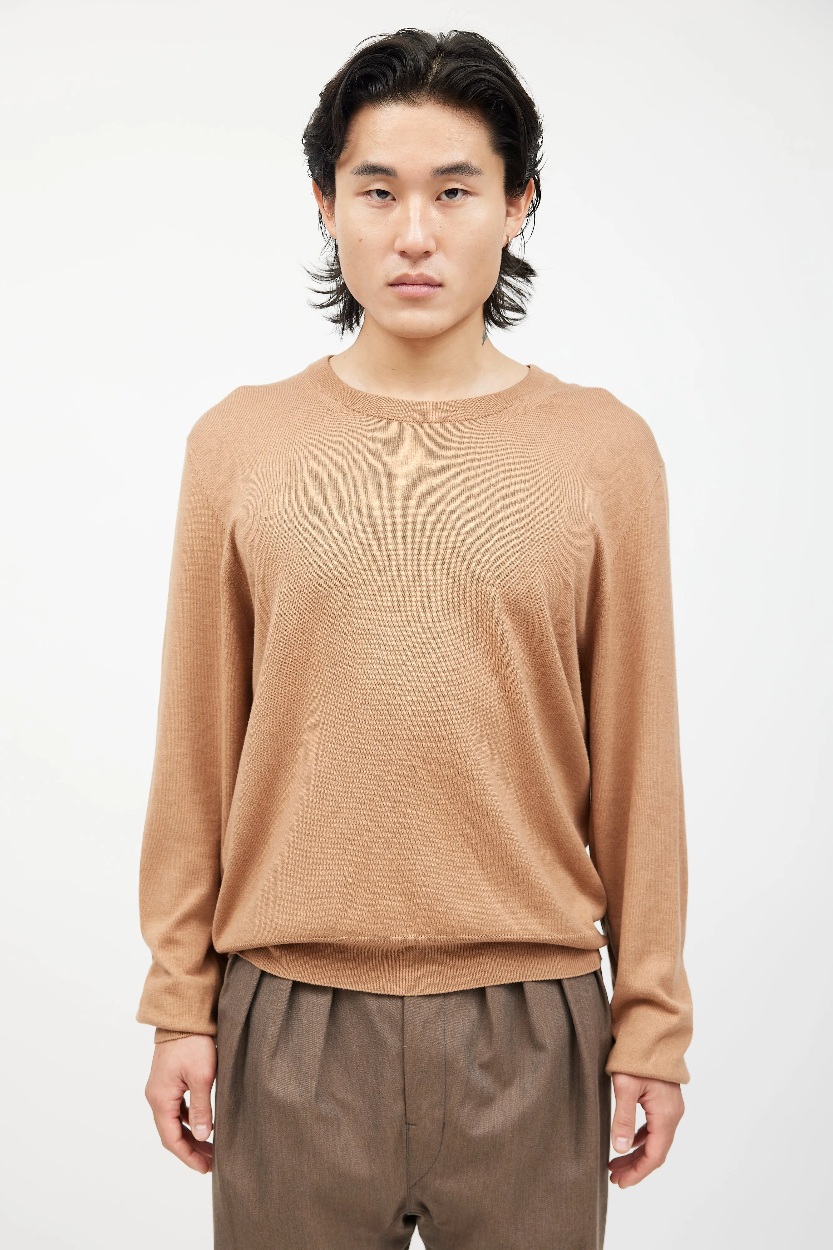 Beige Wool Elbow Patch Knit Sweater