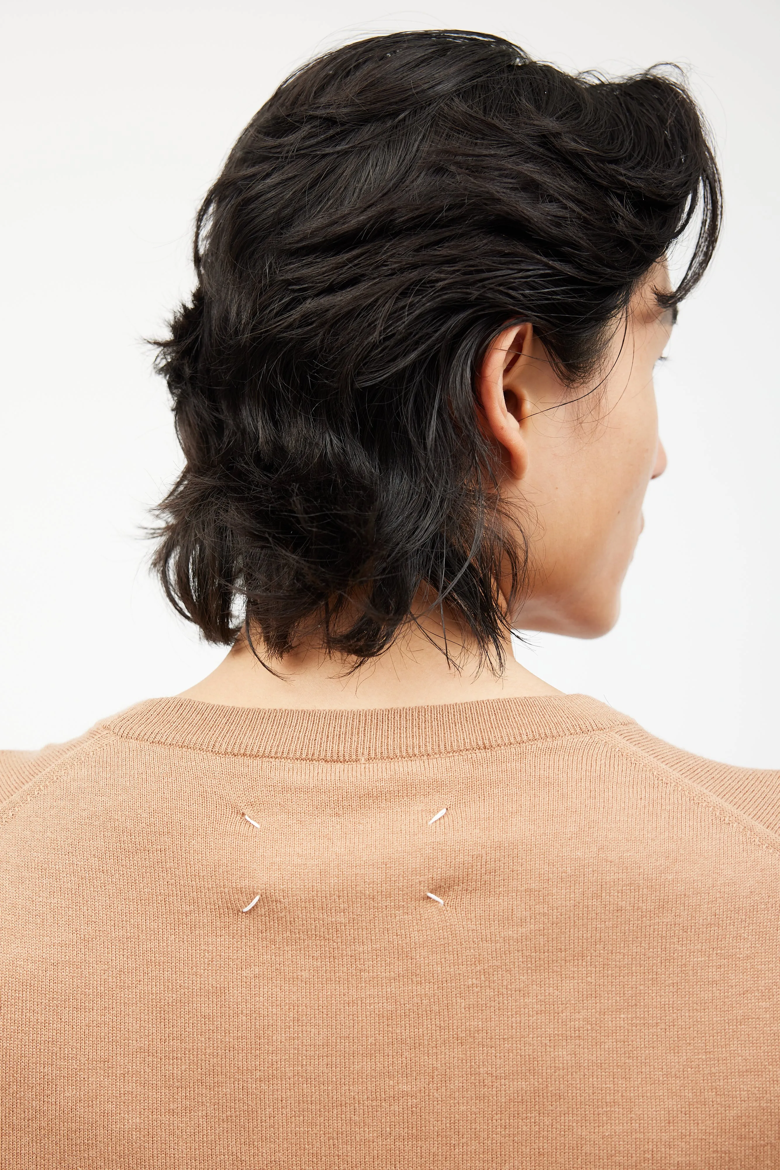 Beige Wool Elbow Patch Knit Sweater