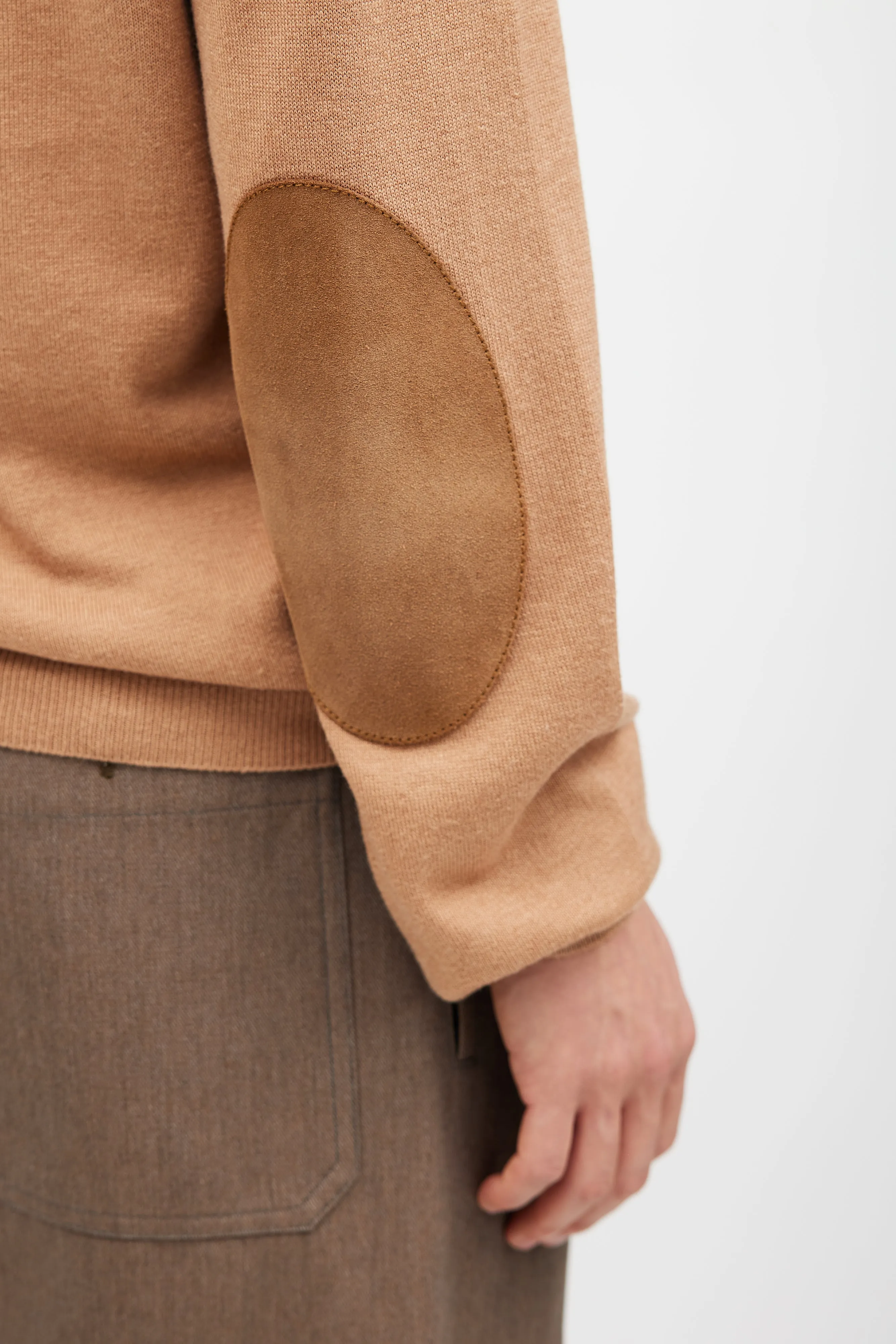 Beige Wool Elbow Patch Knit Sweater