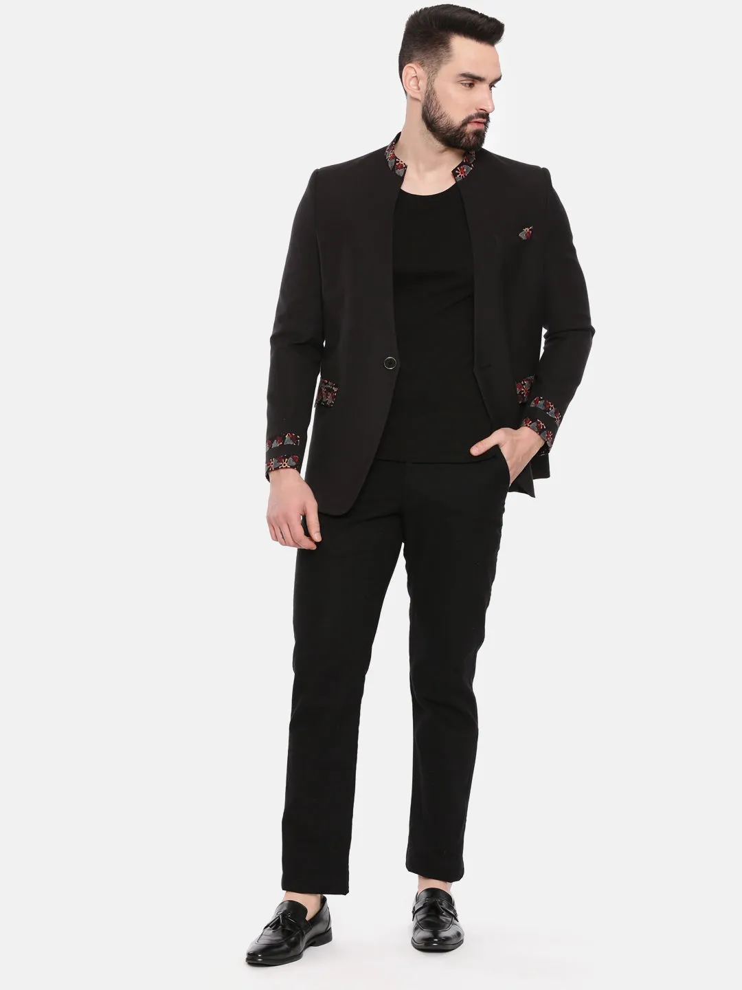 Black Casual Cotton Blazer for Men - MMJ0152