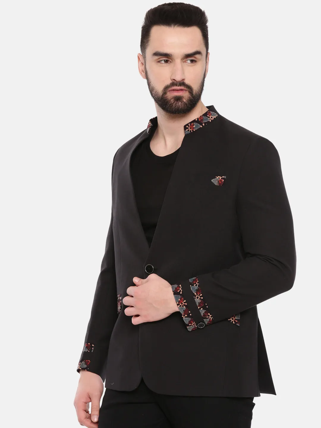 Black Casual Cotton Blazer for Men - MMJ0152