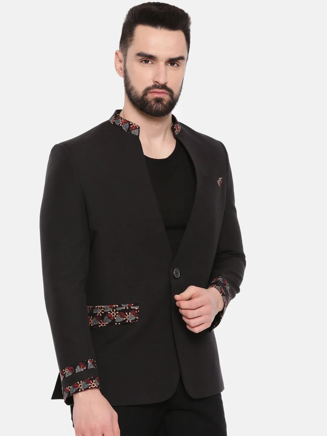 Black Casual Cotton Blazer for Men - MMJ0152