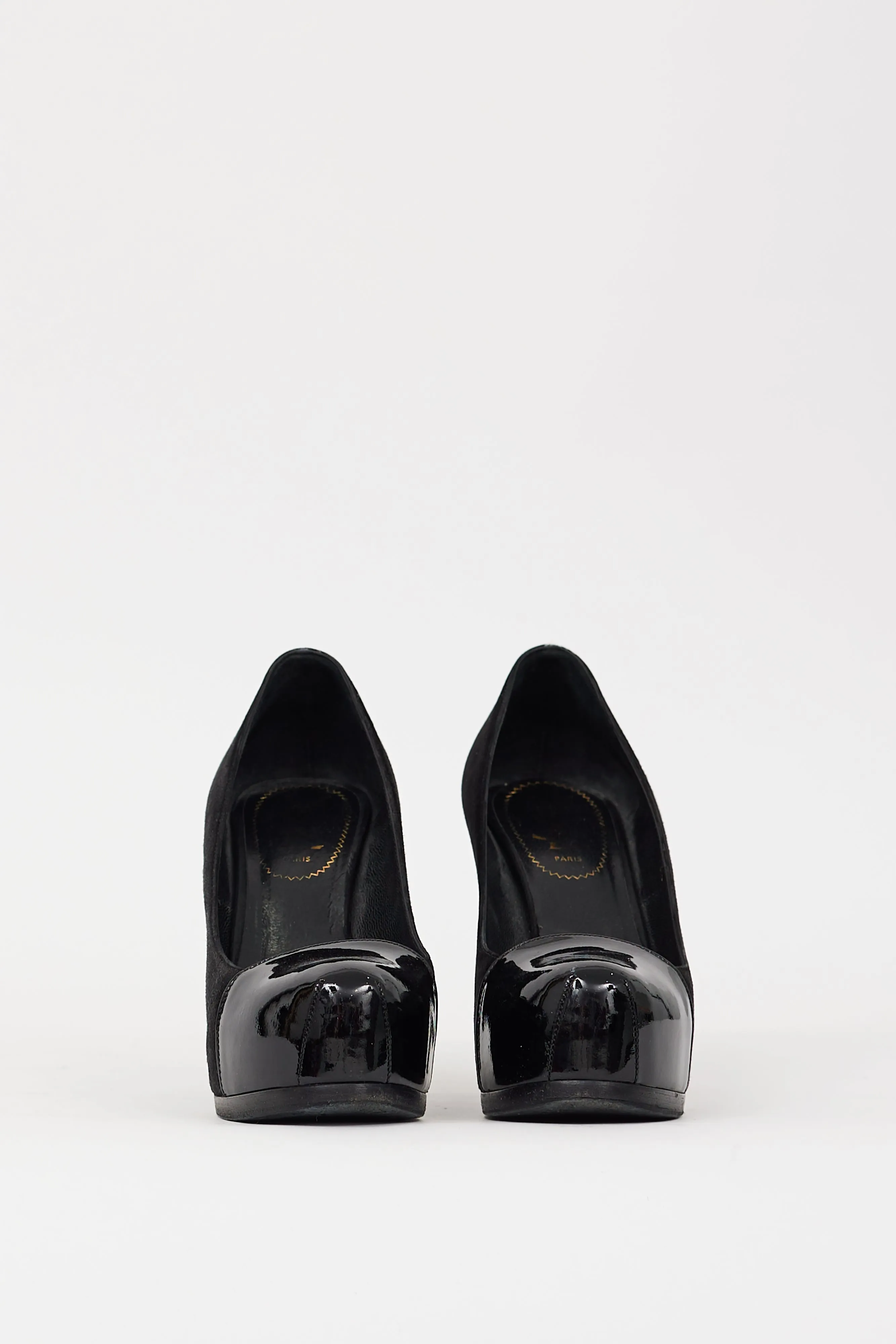 Black Patent Leather & Suede Platform Pump