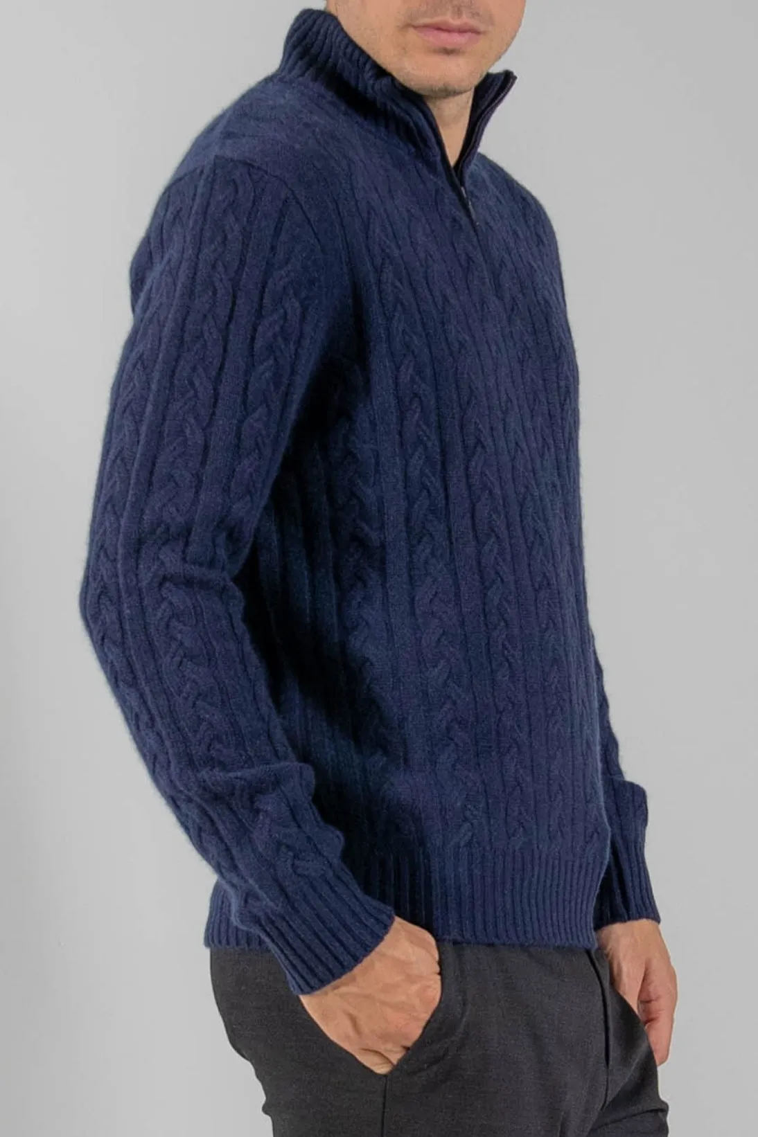 CABLE SUEDE TRIM QUARTER ZIP