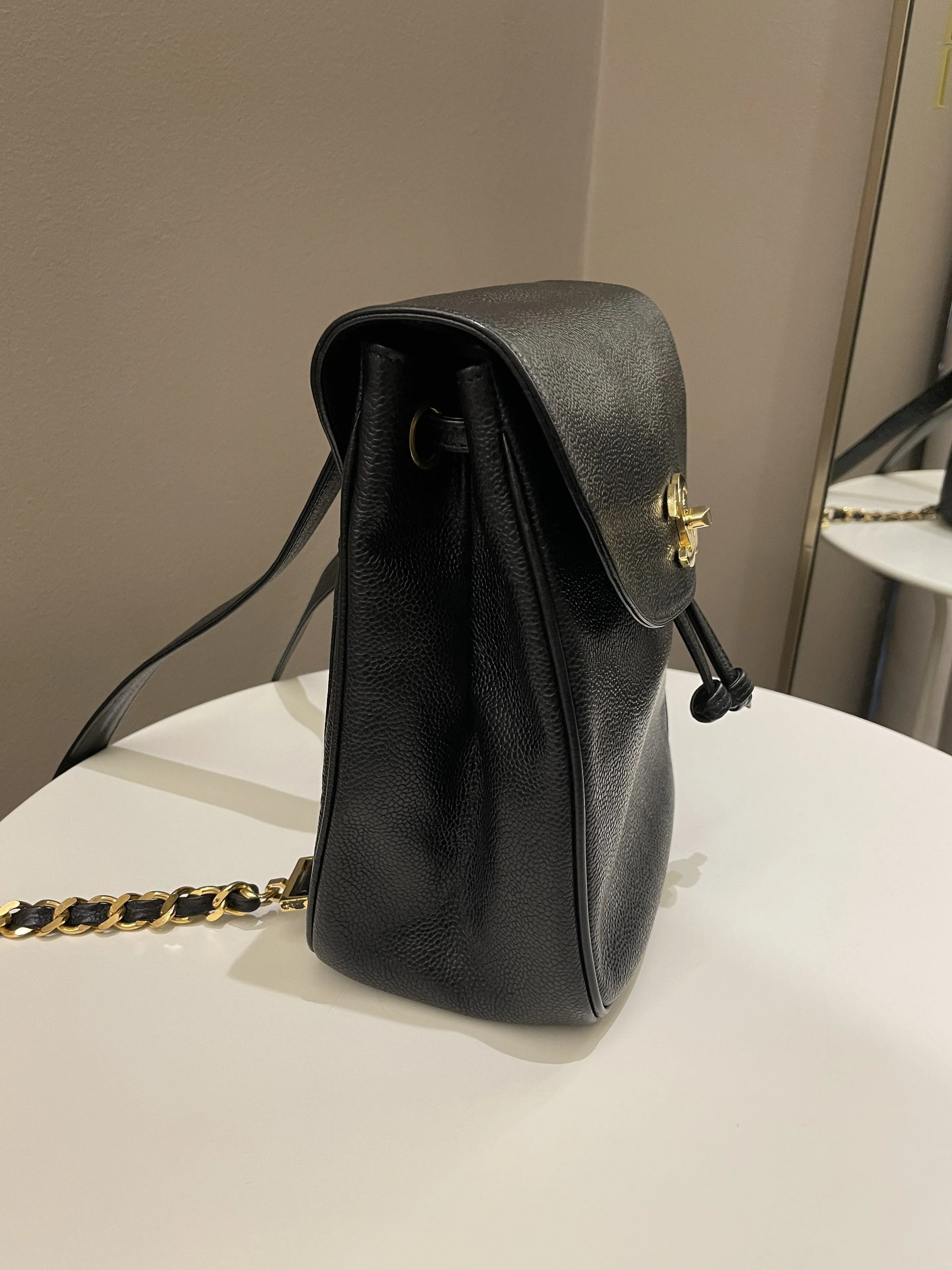 Chanel Vintage Cc Backpack  Black Caviar