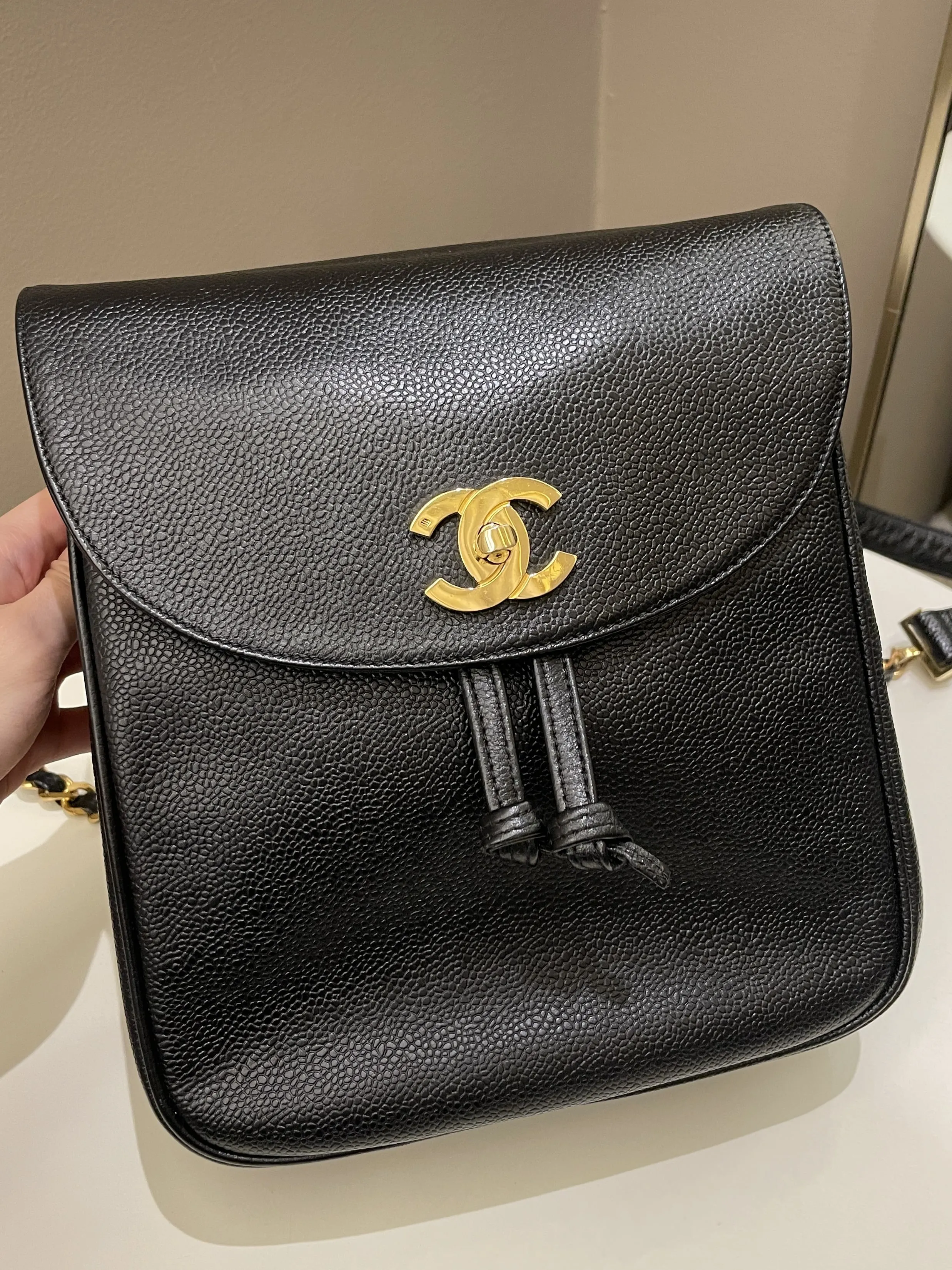 Chanel Vintage Cc Backpack  Black Caviar
