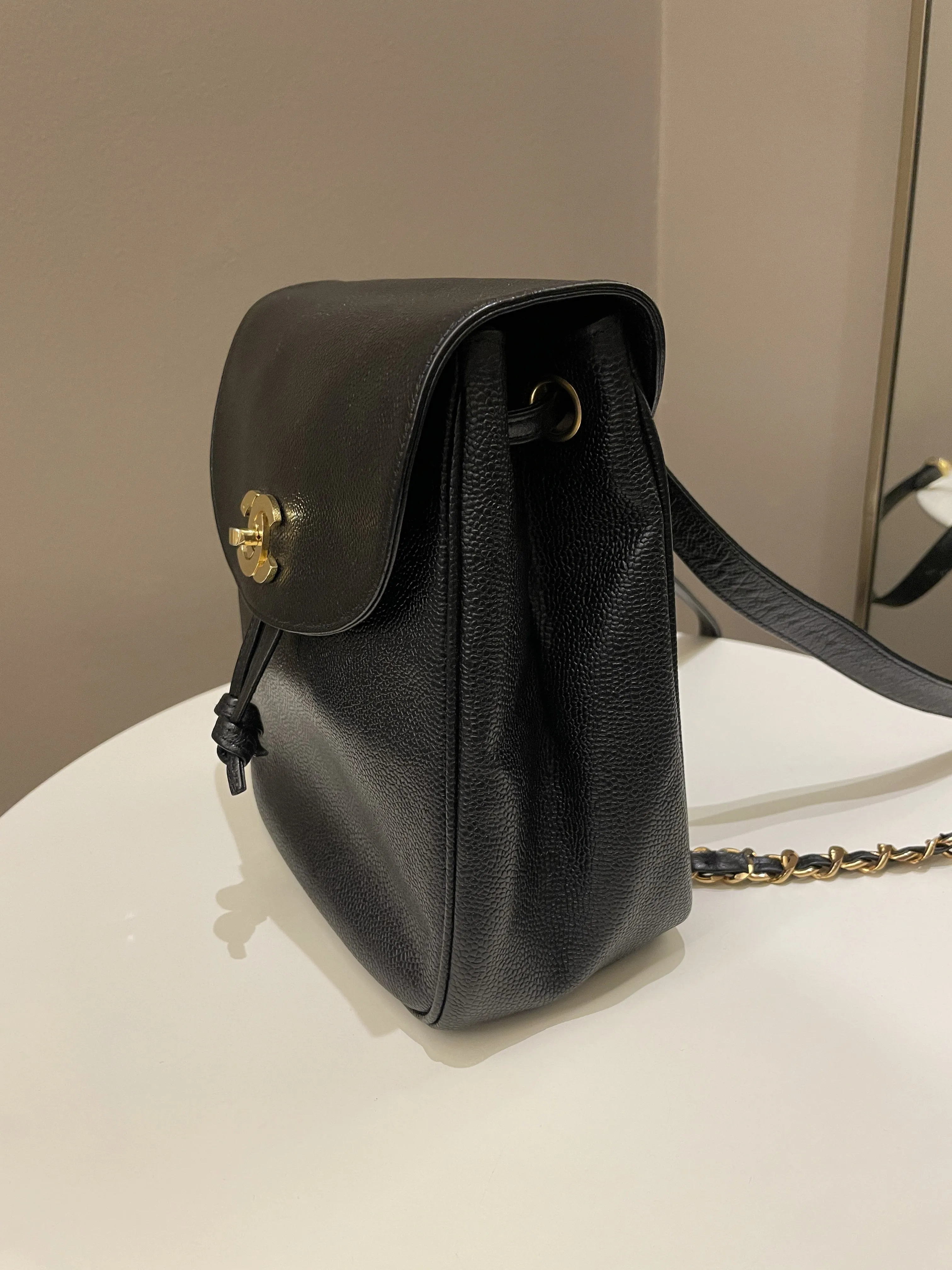 Chanel Vintage Cc Backpack  Black Caviar