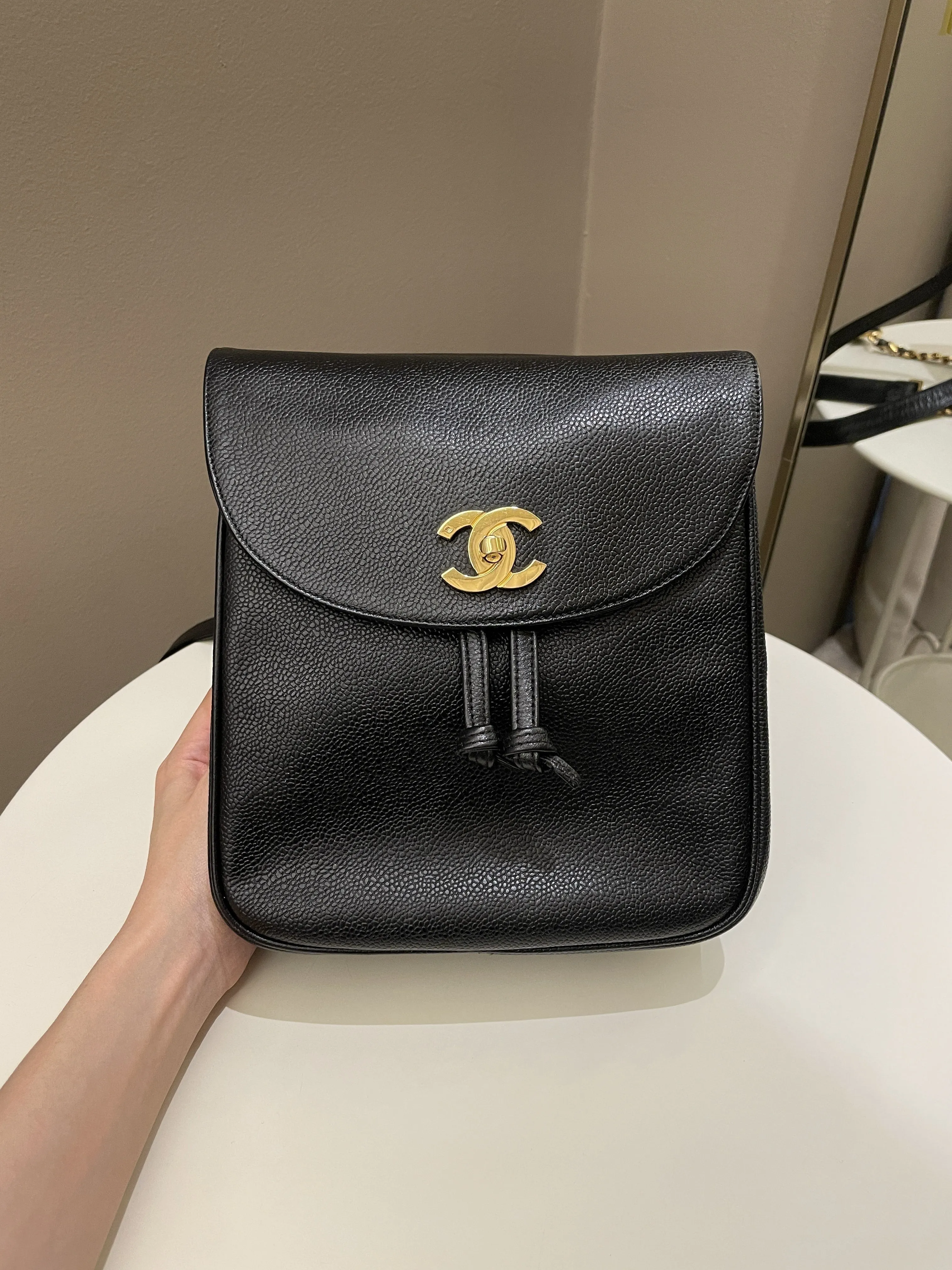 Chanel Vintage Cc Backpack  Black Caviar