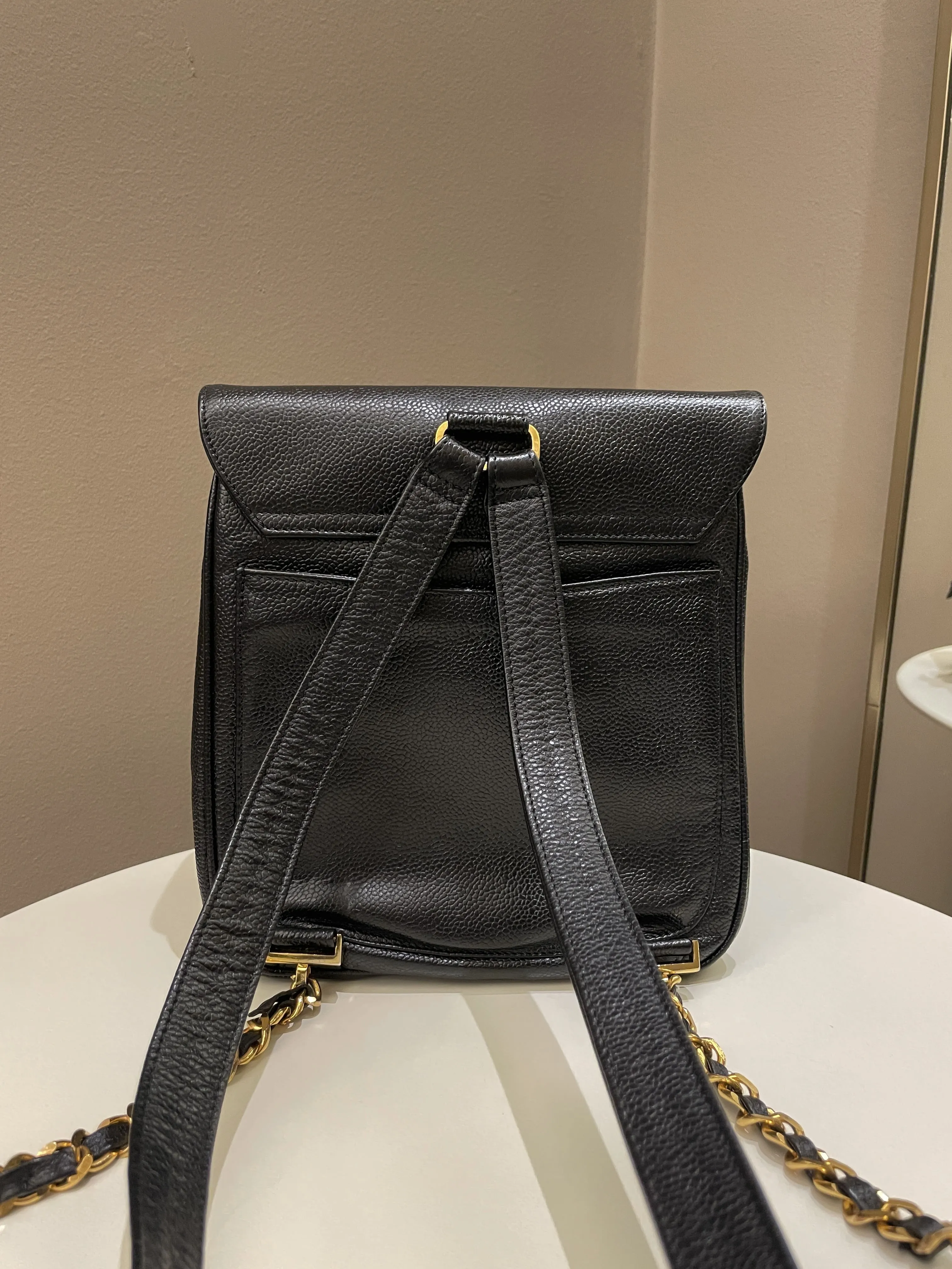 Chanel Vintage Cc Backpack  Black Caviar
