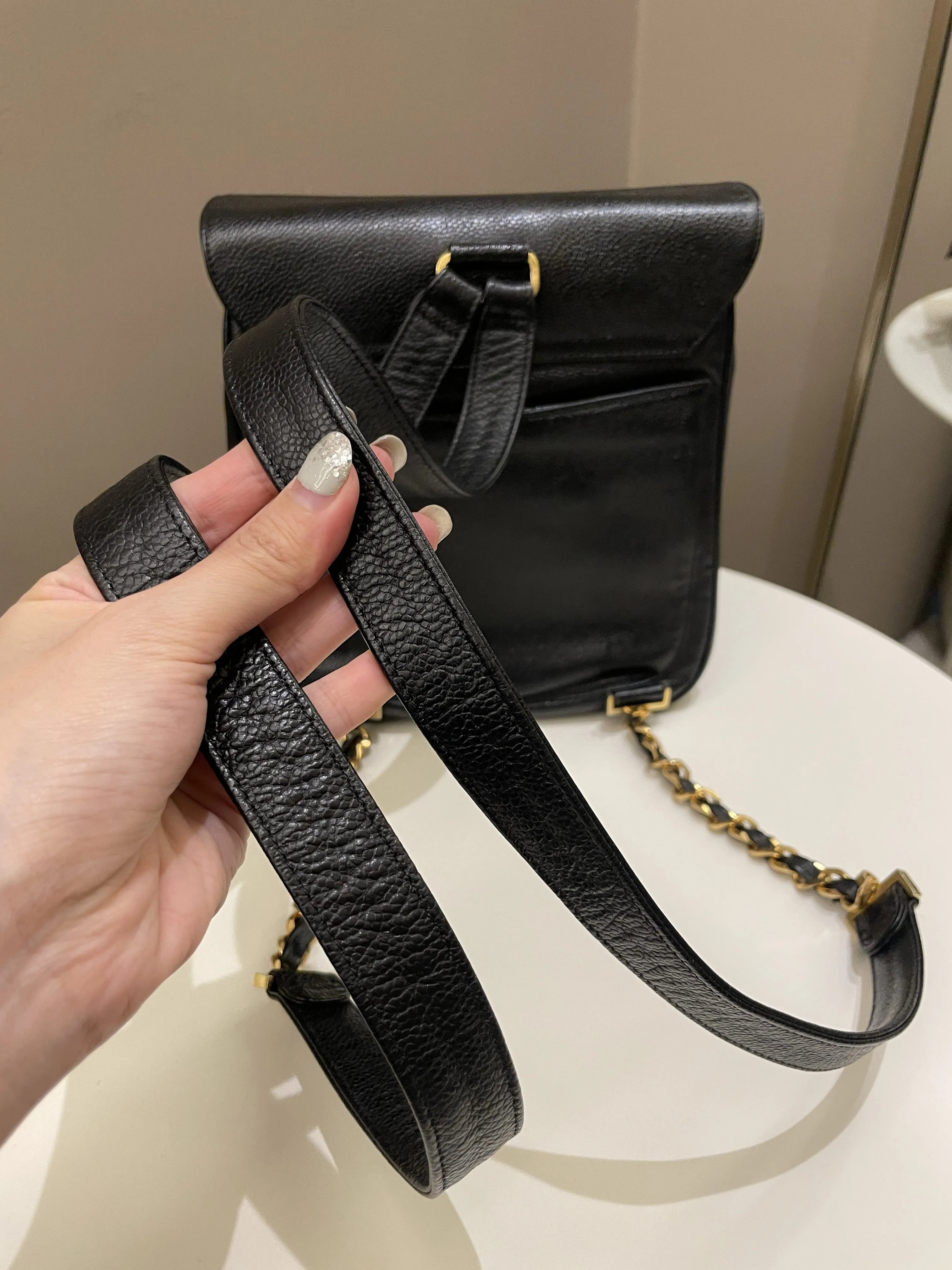 Chanel Vintage Cc Backpack  Black Caviar