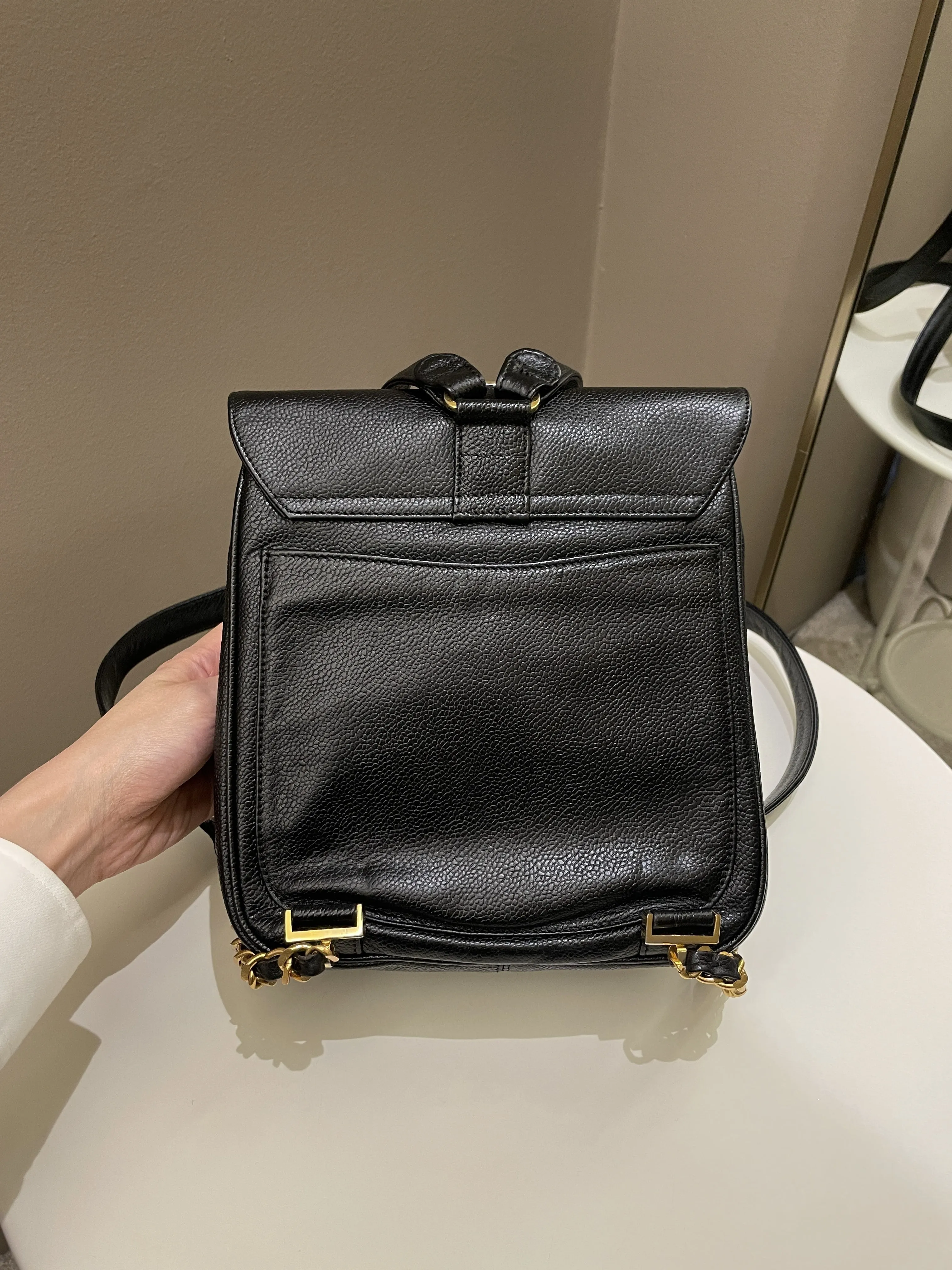 Chanel Vintage Cc Backpack  Black Caviar