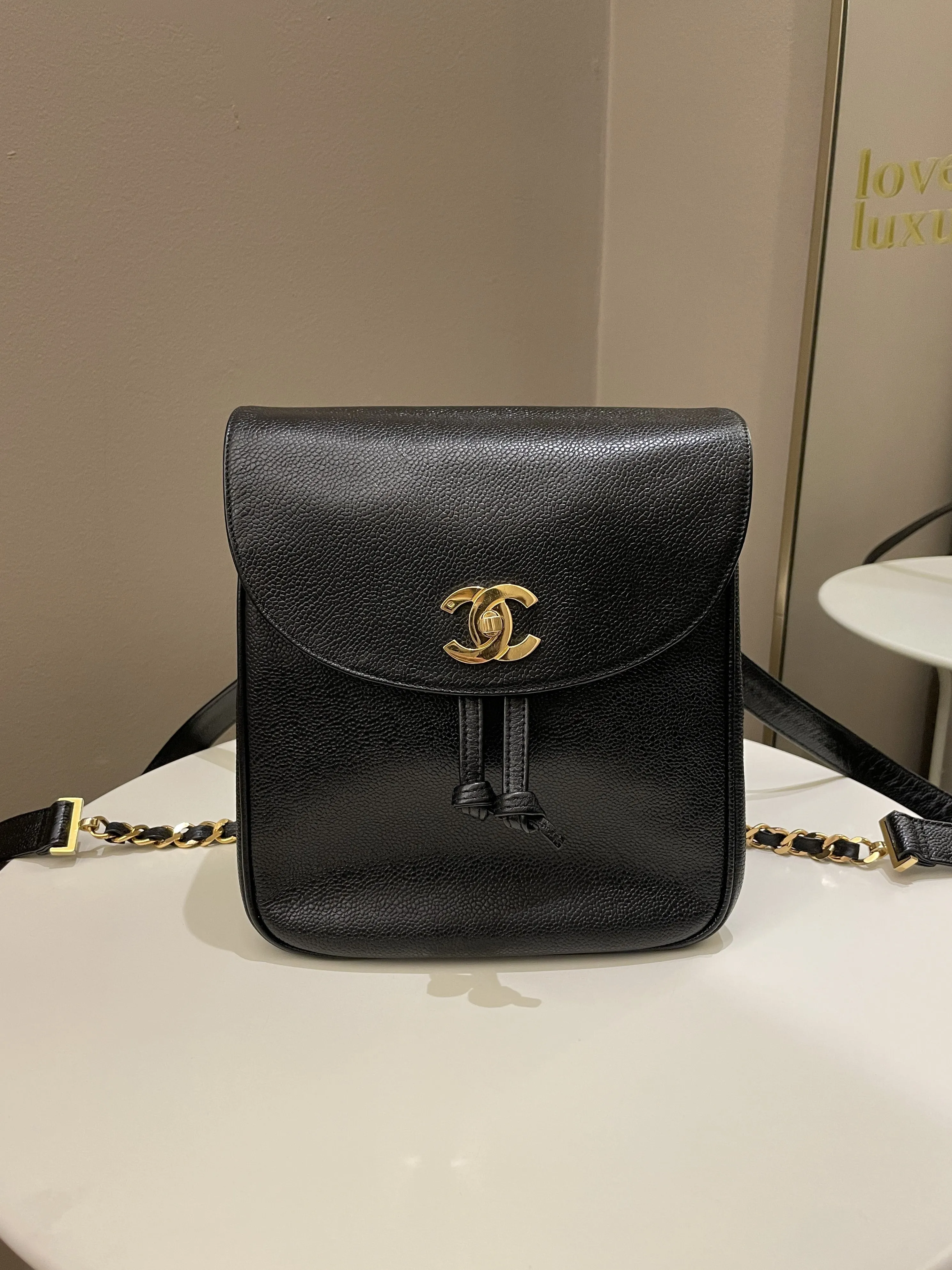 Chanel Vintage Cc Backpack  Black Caviar