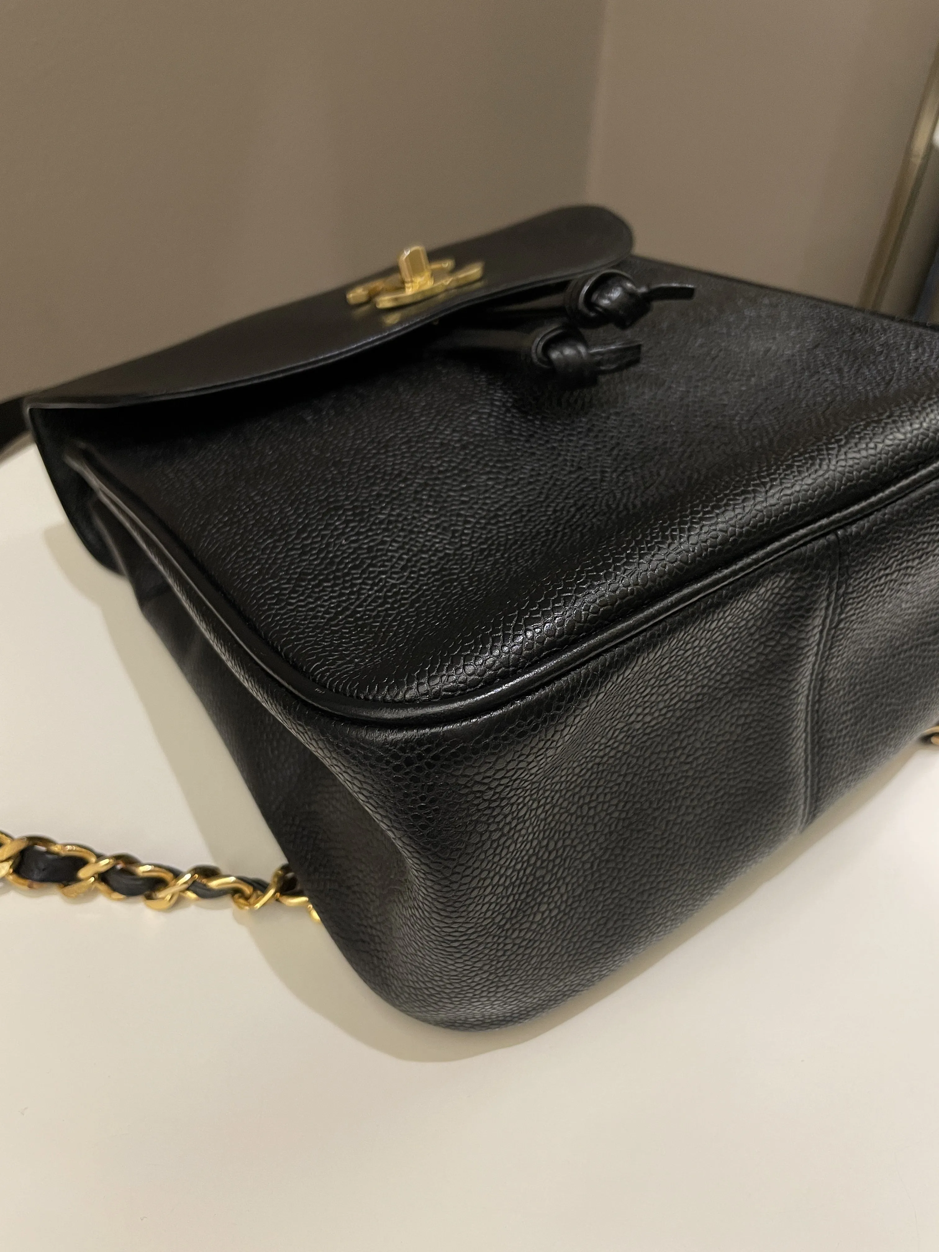 Chanel Vintage Cc Backpack  Black Caviar
