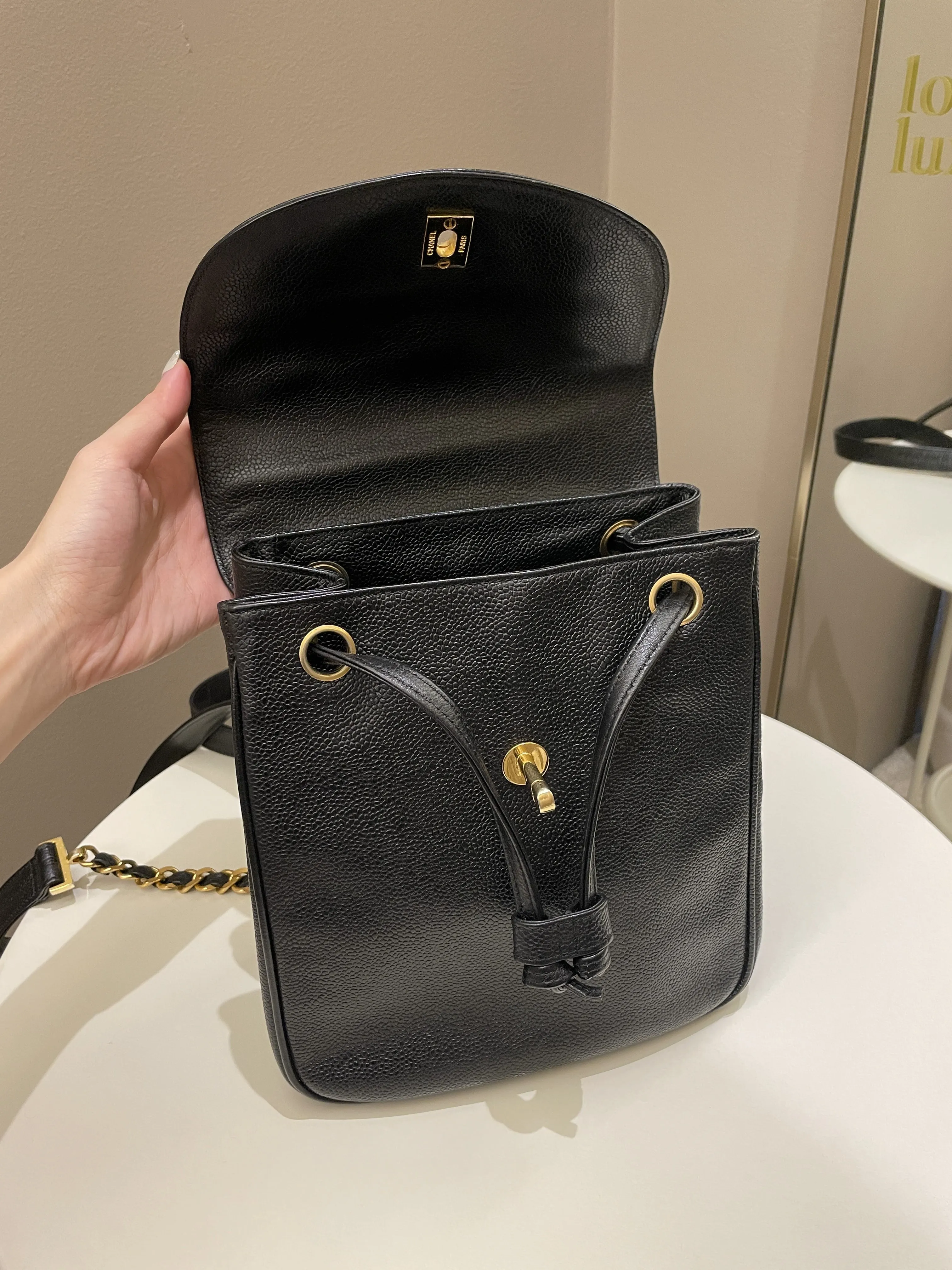 Chanel Vintage Cc Backpack  Black Caviar