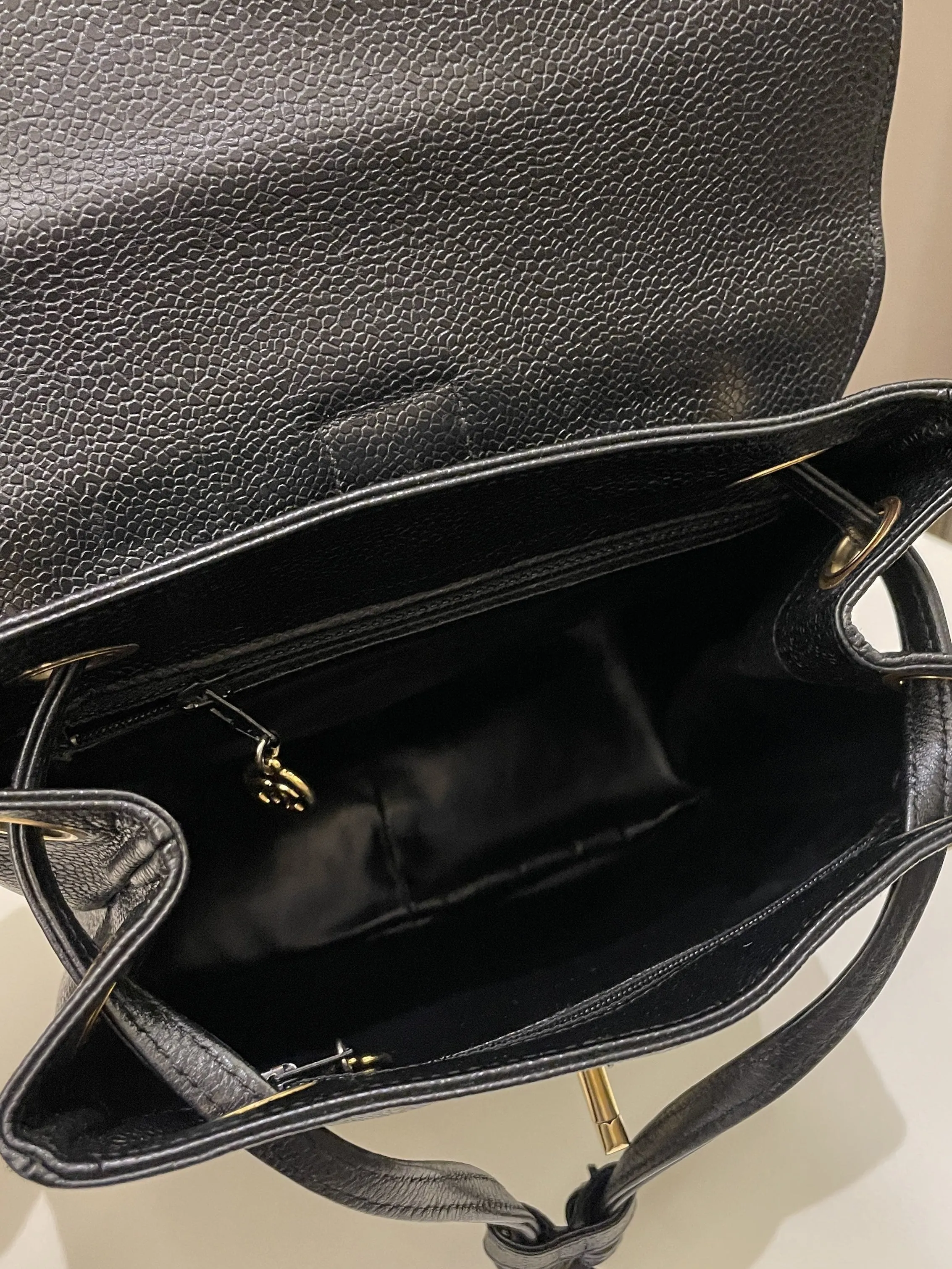 Chanel Vintage Cc Backpack  Black Caviar