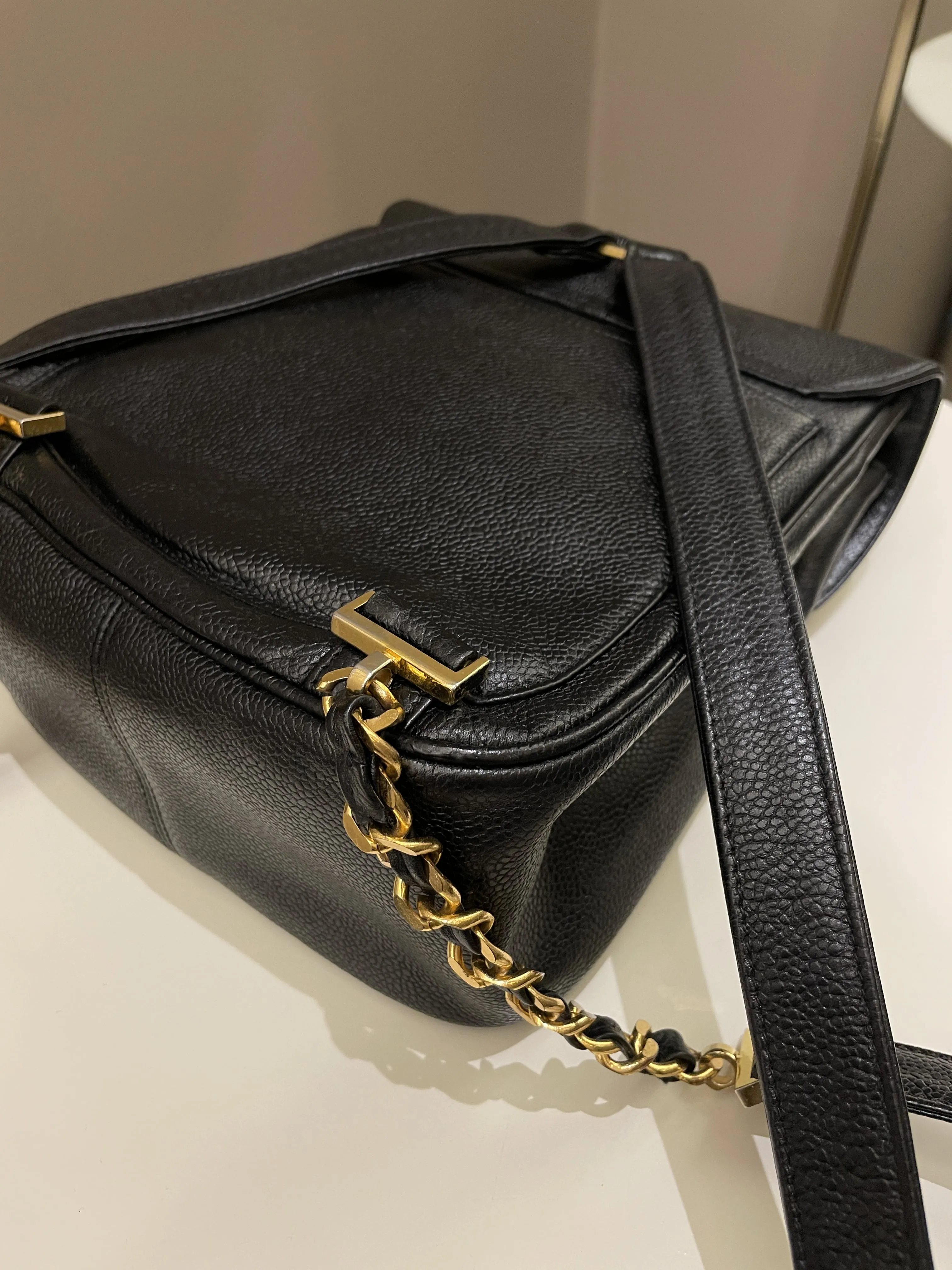 Chanel Vintage Cc Backpack  Black Caviar