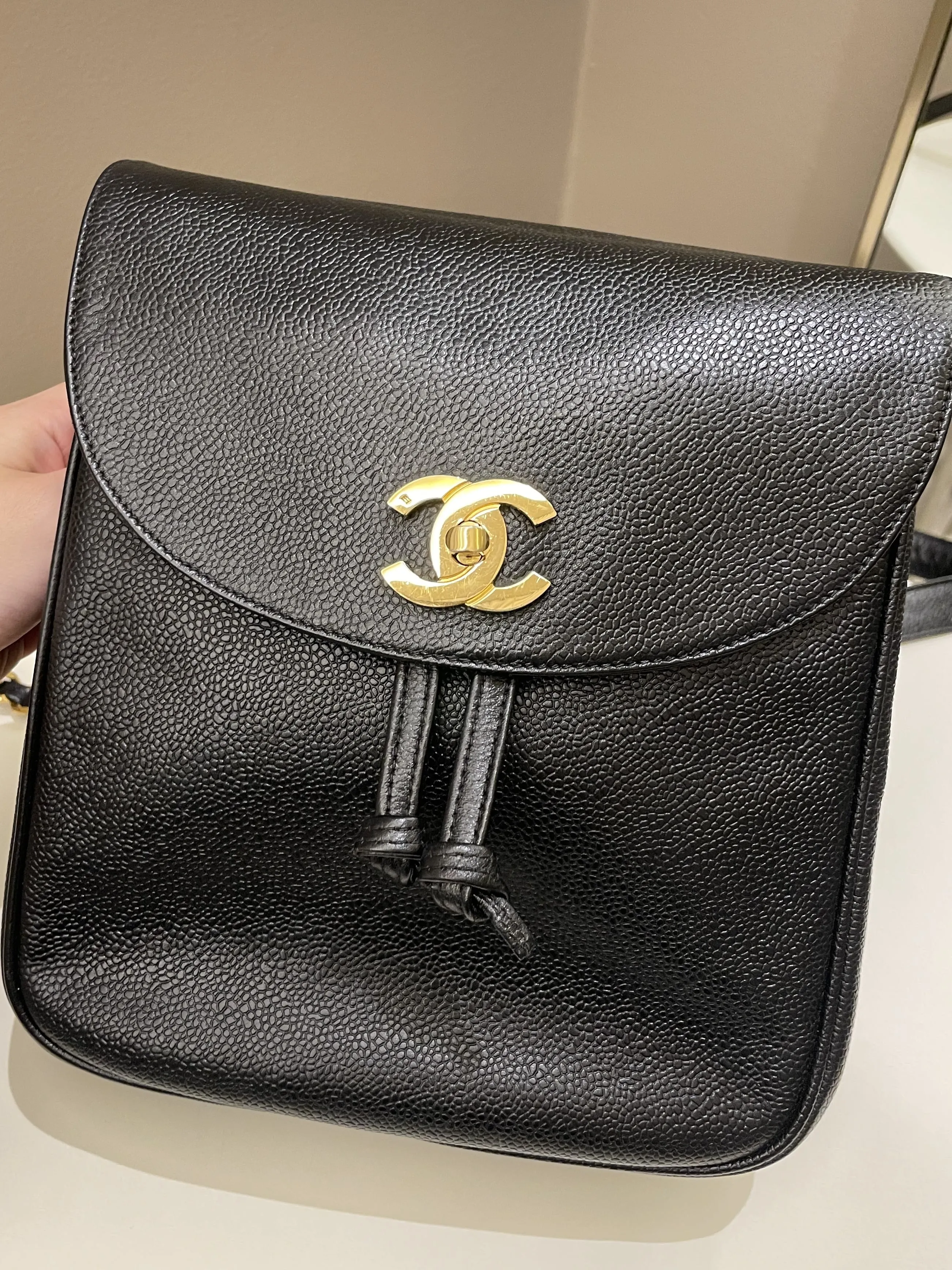 Chanel Vintage Cc Backpack  Black Caviar