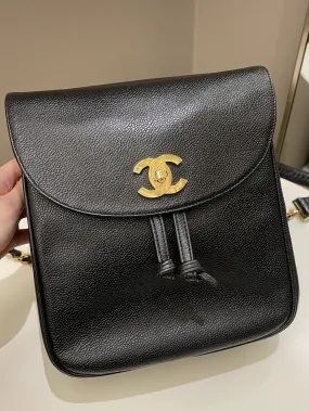 Chanel Vintage Cc Backpack  Black Caviar