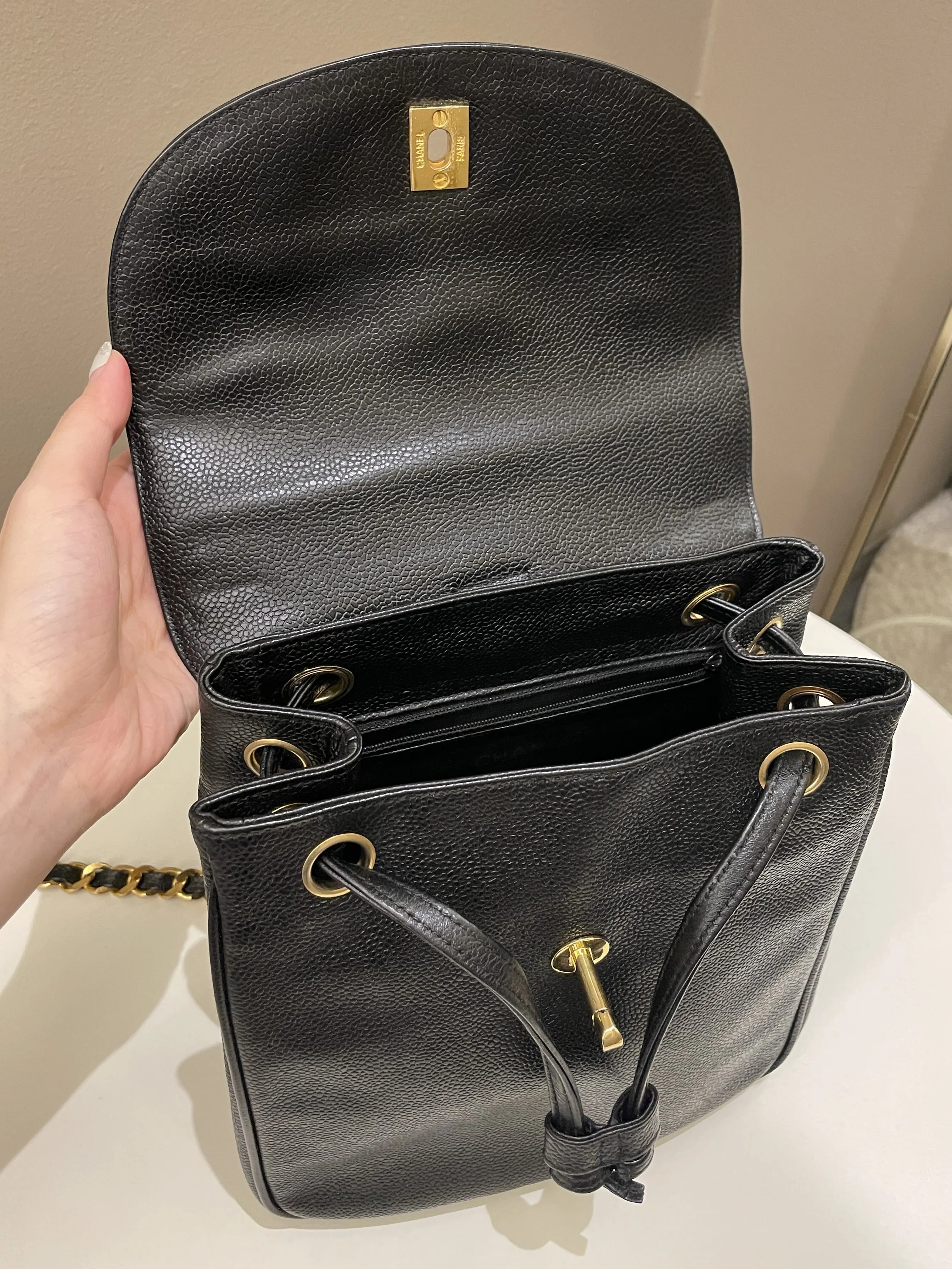Chanel Vintage Cc Backpack  Black Caviar