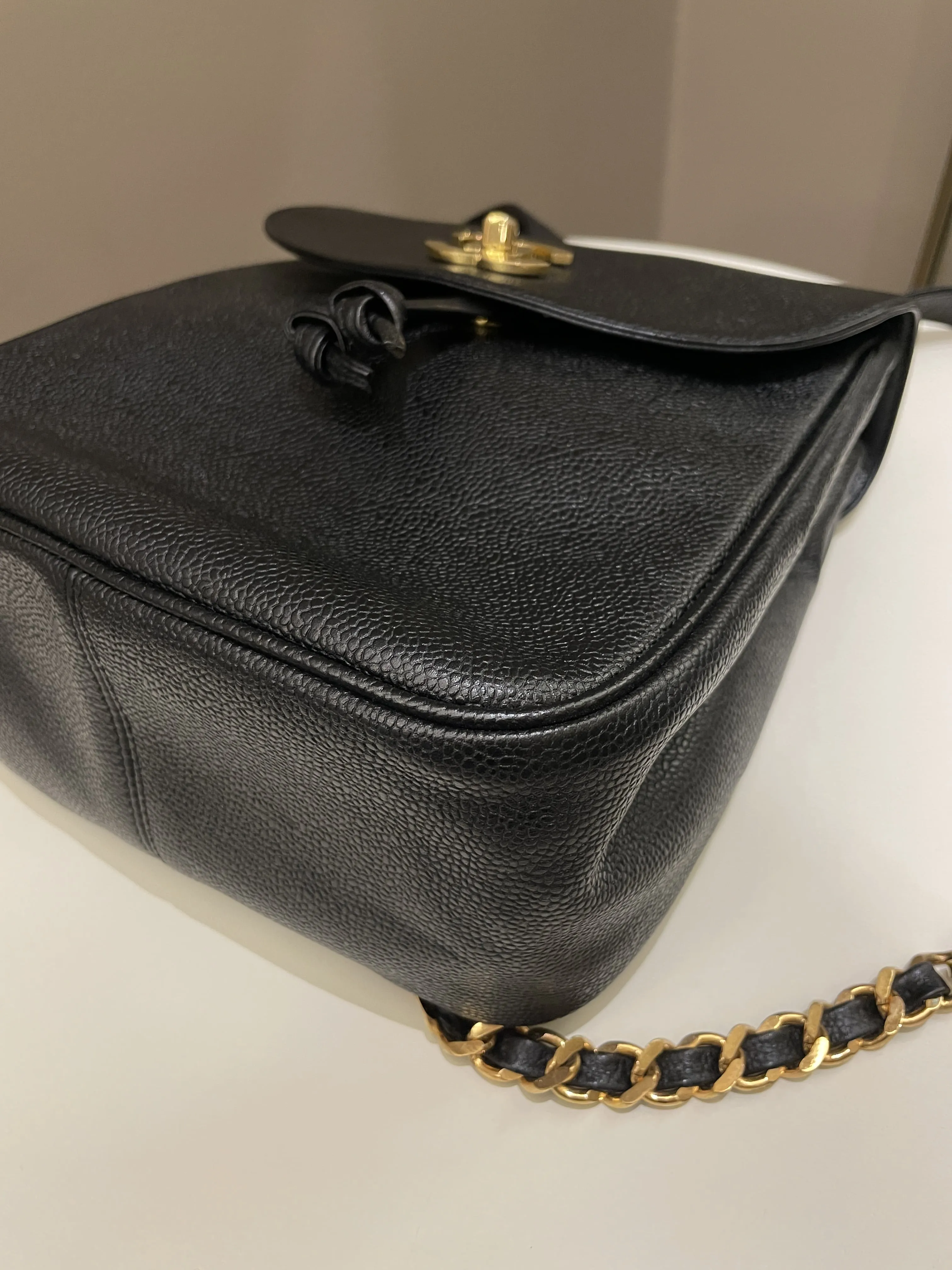 Chanel Vintage Cc Backpack  Black Caviar