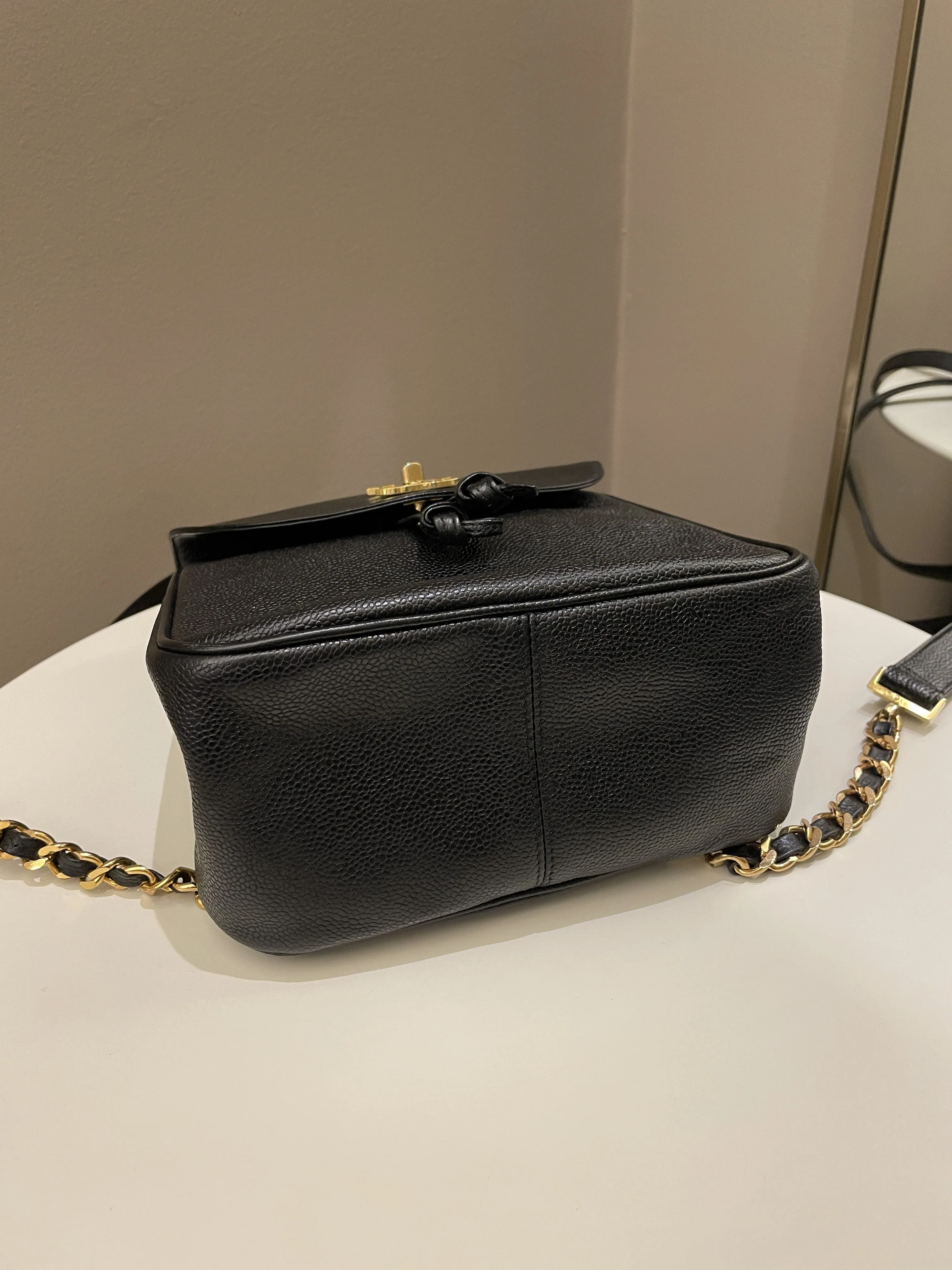 Chanel Vintage Cc Backpack  Black Caviar