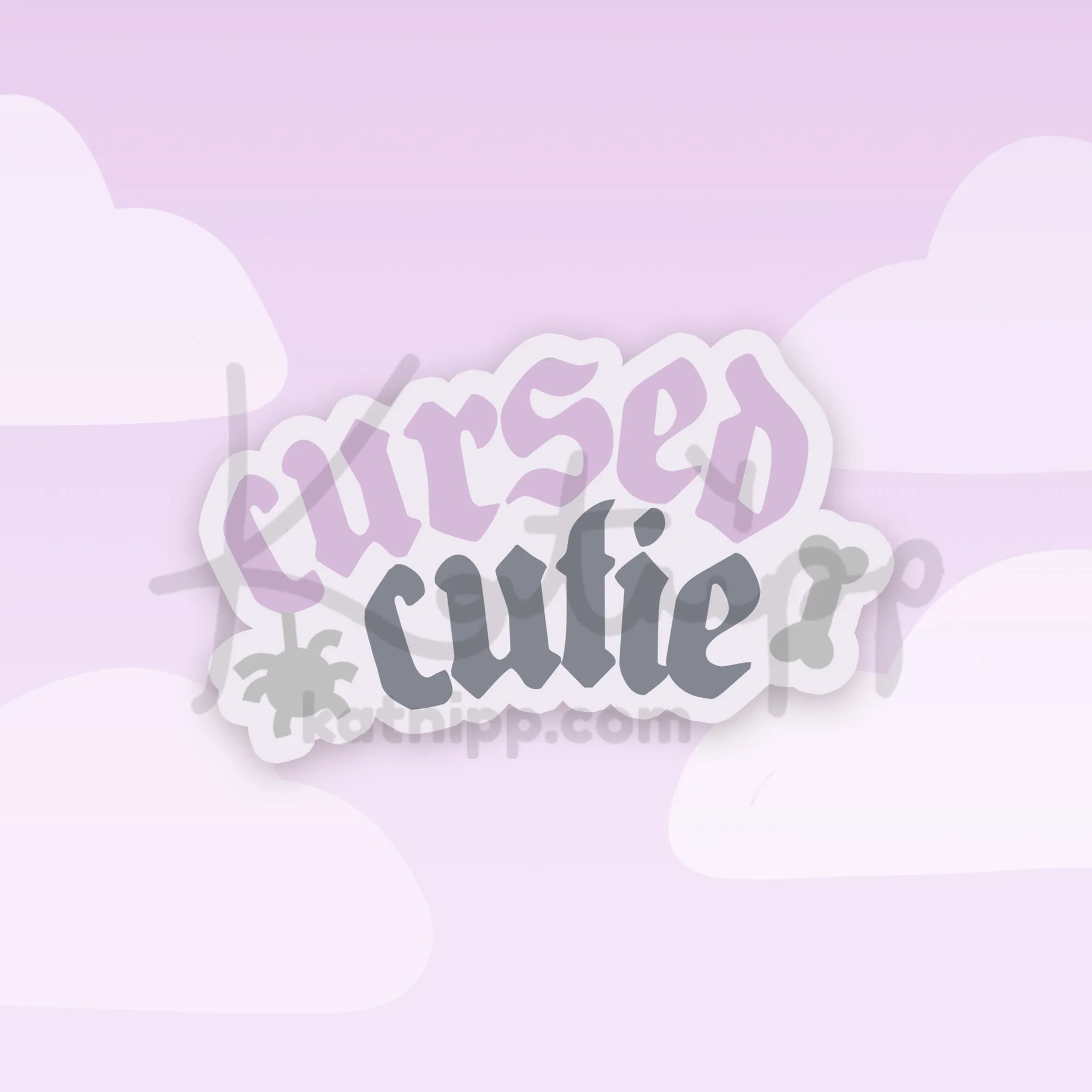 Cursed Cutie Gothic Halloween Die-Cut Sticker | Kawaii Spooky Font Design | Halloween Stationery & Decor