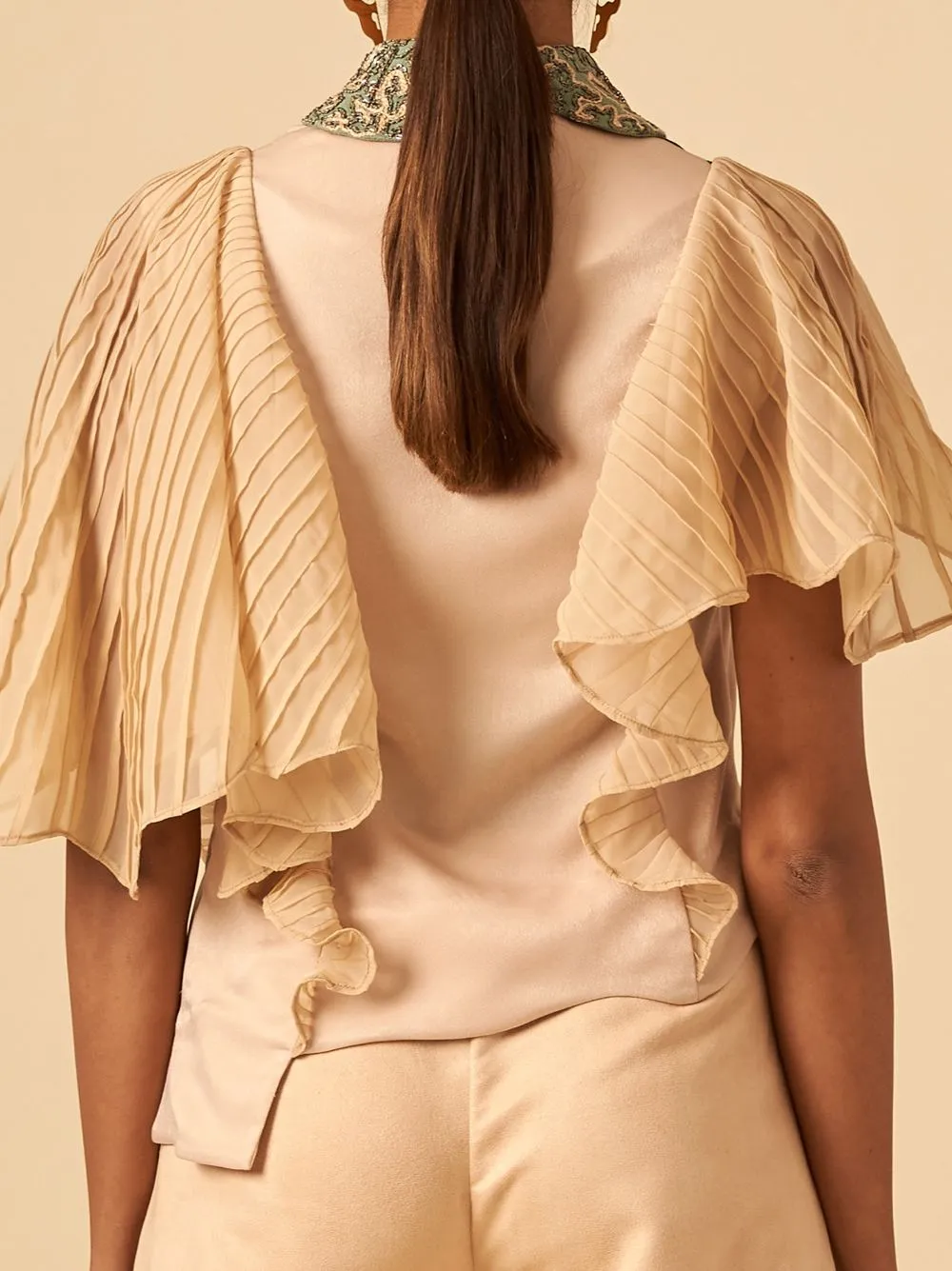 ECRU FLUTE TOP & TROUSER SET