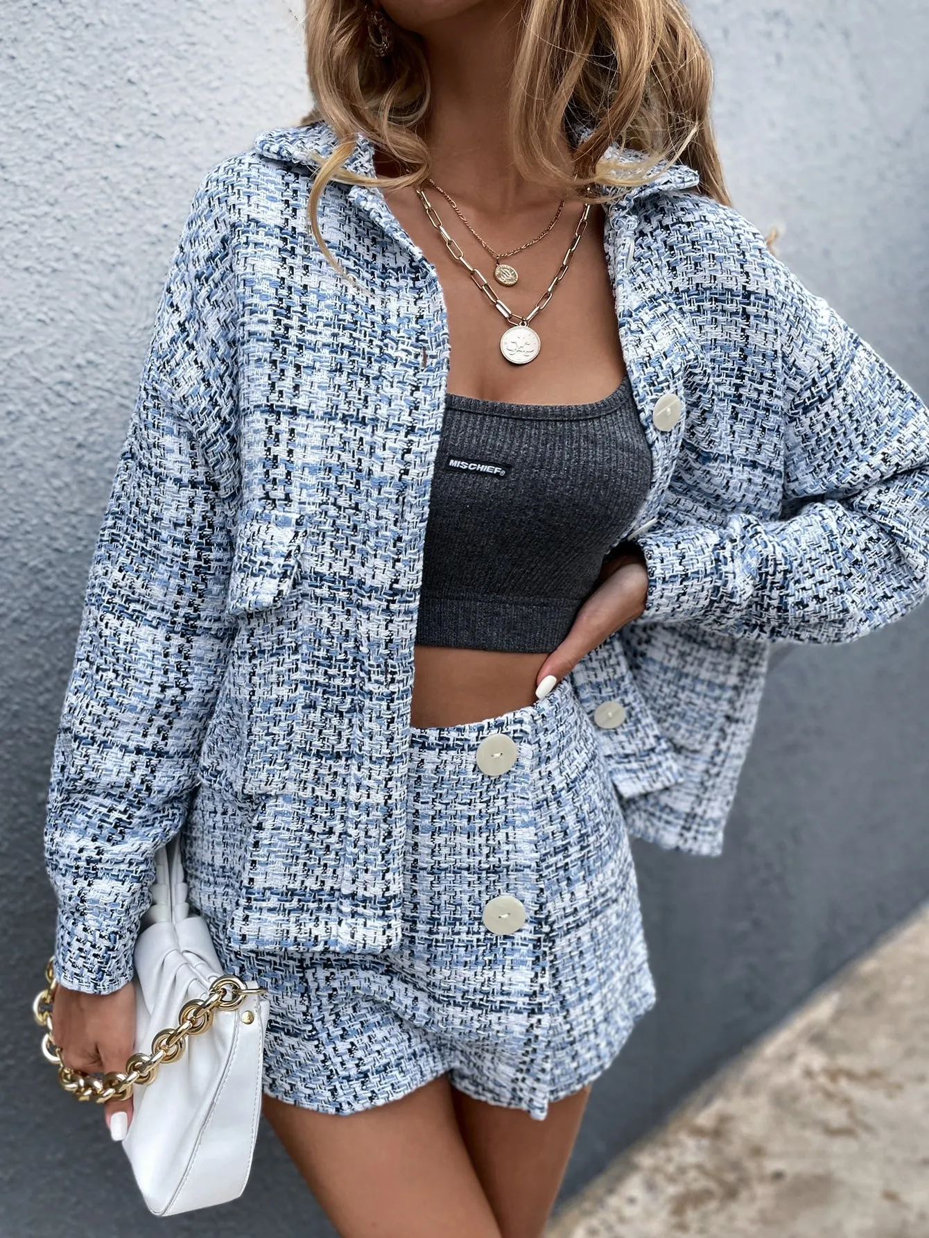 Elegant Double Button High Waist Women Shorts