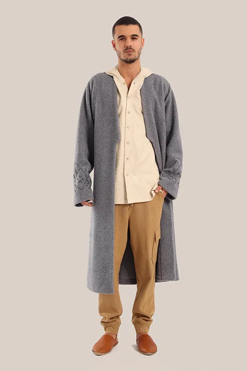Embroidered faux fur wool Coat