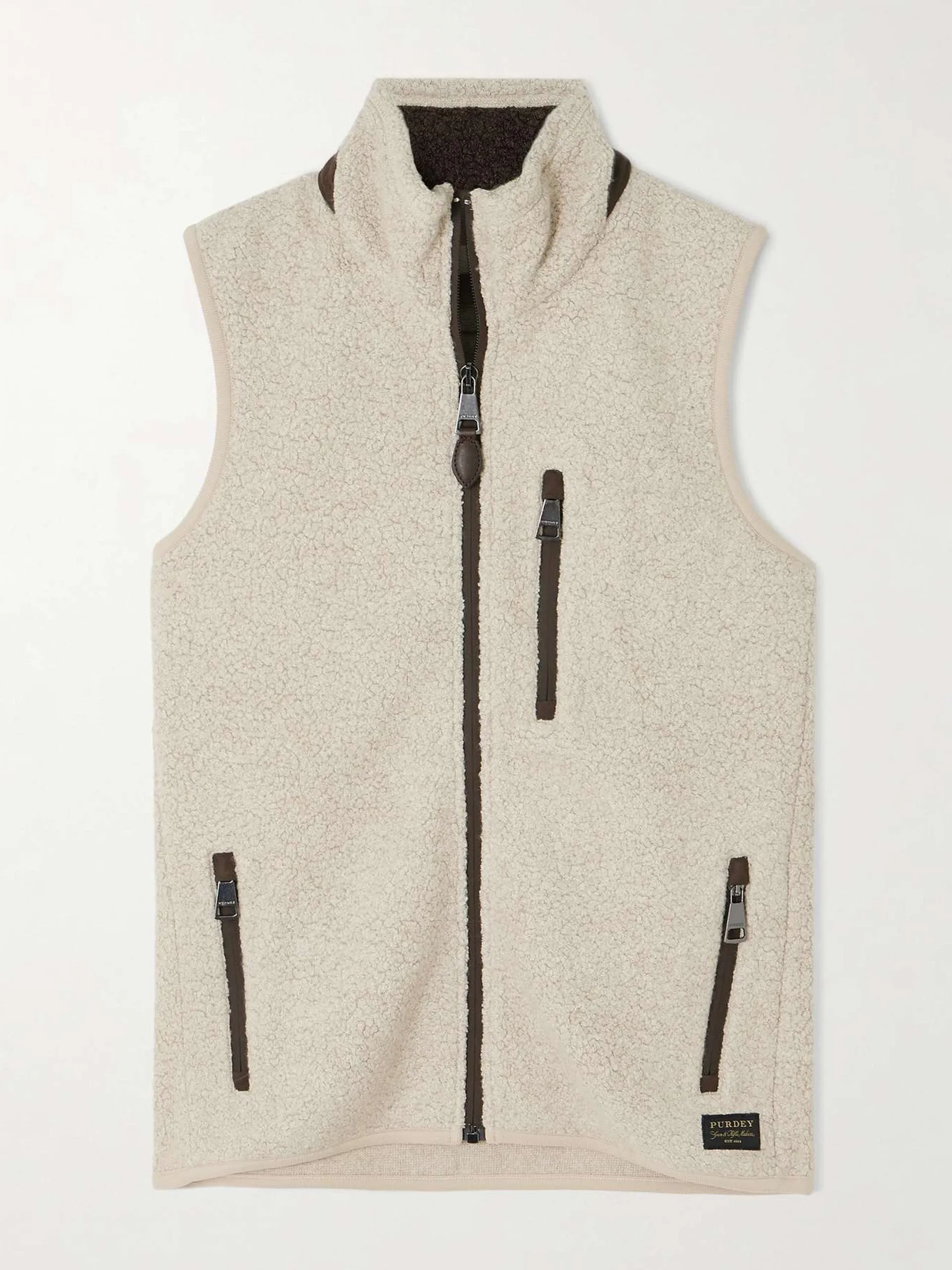Faux suede-trimmed fleece vest
