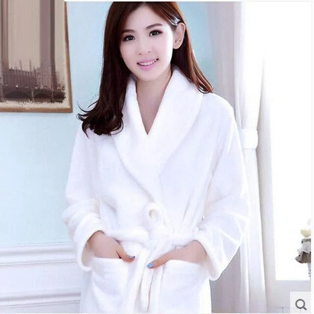Flannel Hooded Bathrobe Men Kimono Hombre Solid Bath Robes Male Nightgown Long Sleeve Sleepwear Pajamas Lounge Homewear Men
