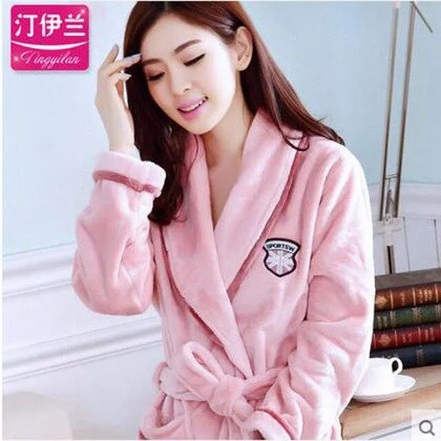 Flannel Hooded Bathrobe Men Kimono Hombre Solid Bath Robes Male Nightgown Long Sleeve Sleepwear Pajamas Lounge Homewear Men