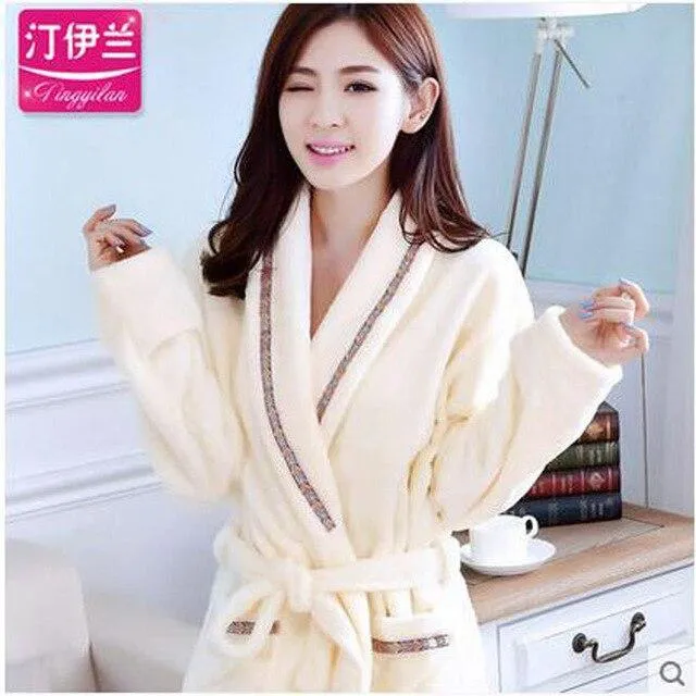 Flannel Hooded Bathrobe Men Kimono Hombre Solid Bath Robes Male Nightgown Long Sleeve Sleepwear Pajamas Lounge Homewear Men