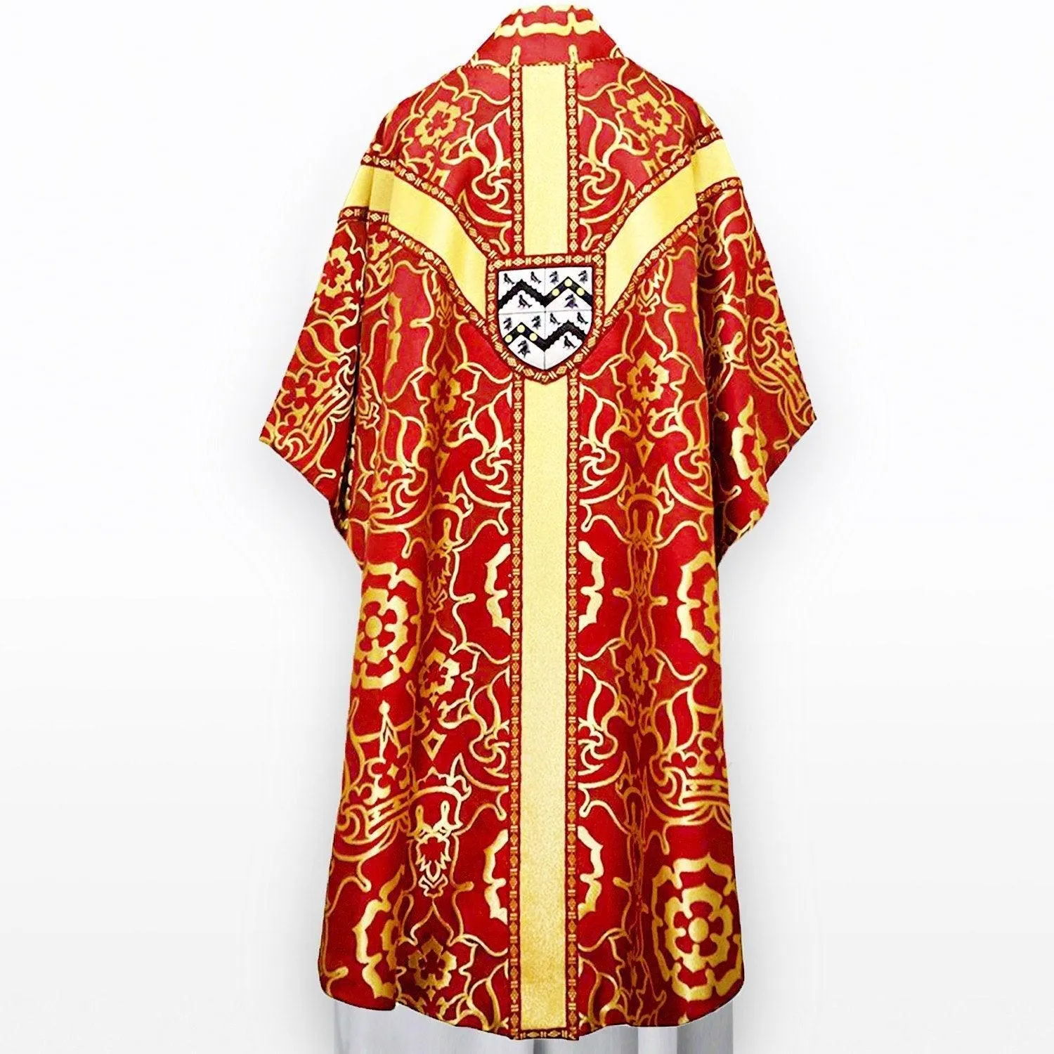 Full Gothic Chasuble in Red/Gold 'Coronation' with 'Cloth of Gold' Orphreys and Embroidery