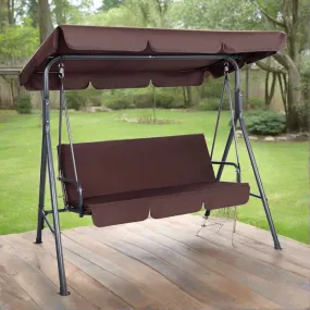 Gardeon Outdoor Swing Chair Garden Bench Furniture Canopy 3 Seater Brown